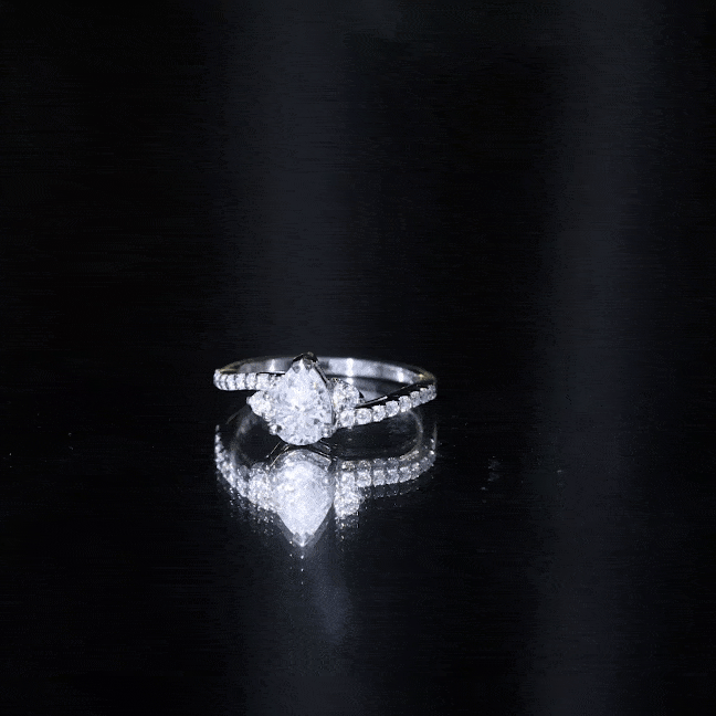 Pear Cut Moissanite Bypass Engagement Ring with Side Stones D-VS1 - Rosec Jewels
