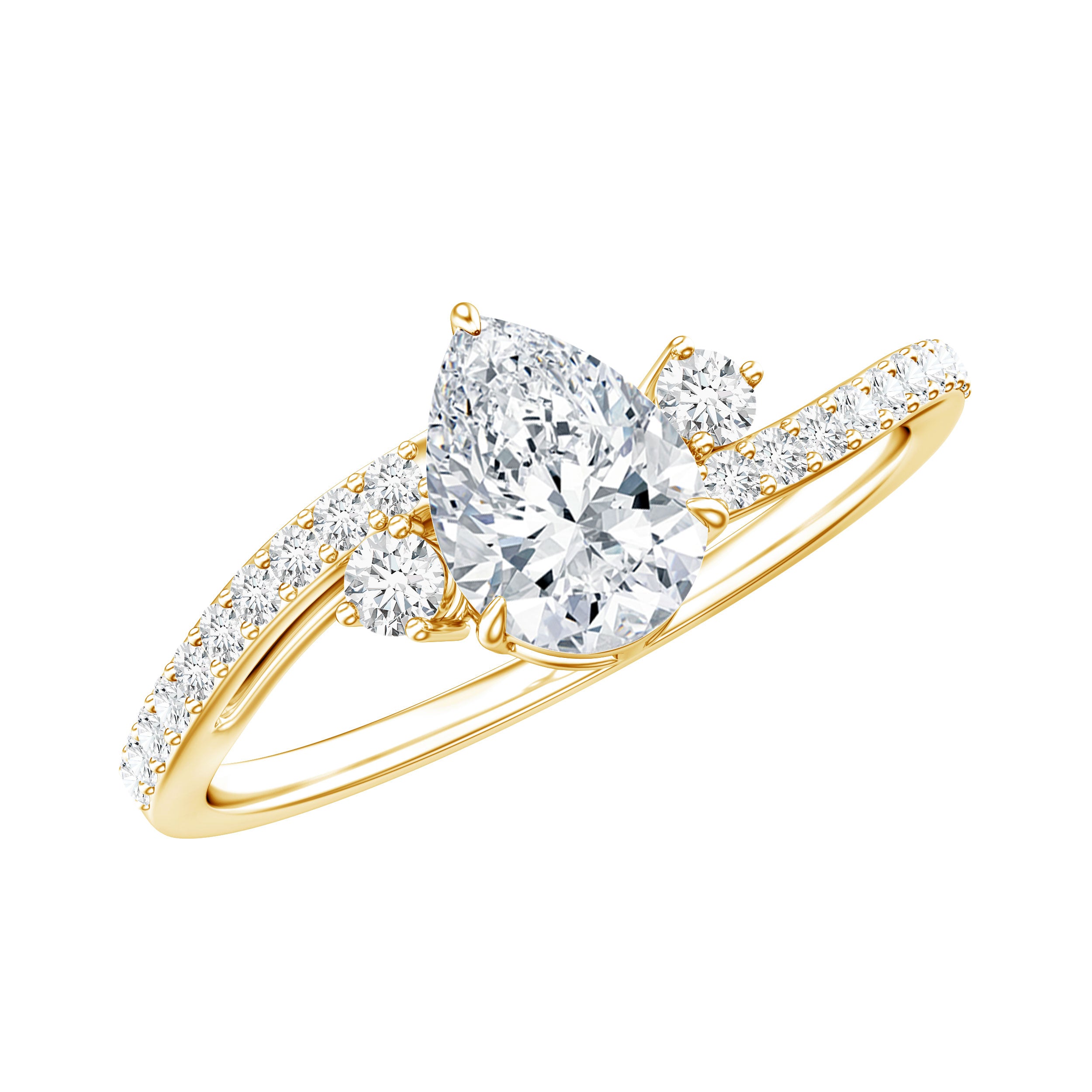 Pear Cut Moissanite Bypass Engagement Ring with Side Stones D-VS1 - Rosec Jewels