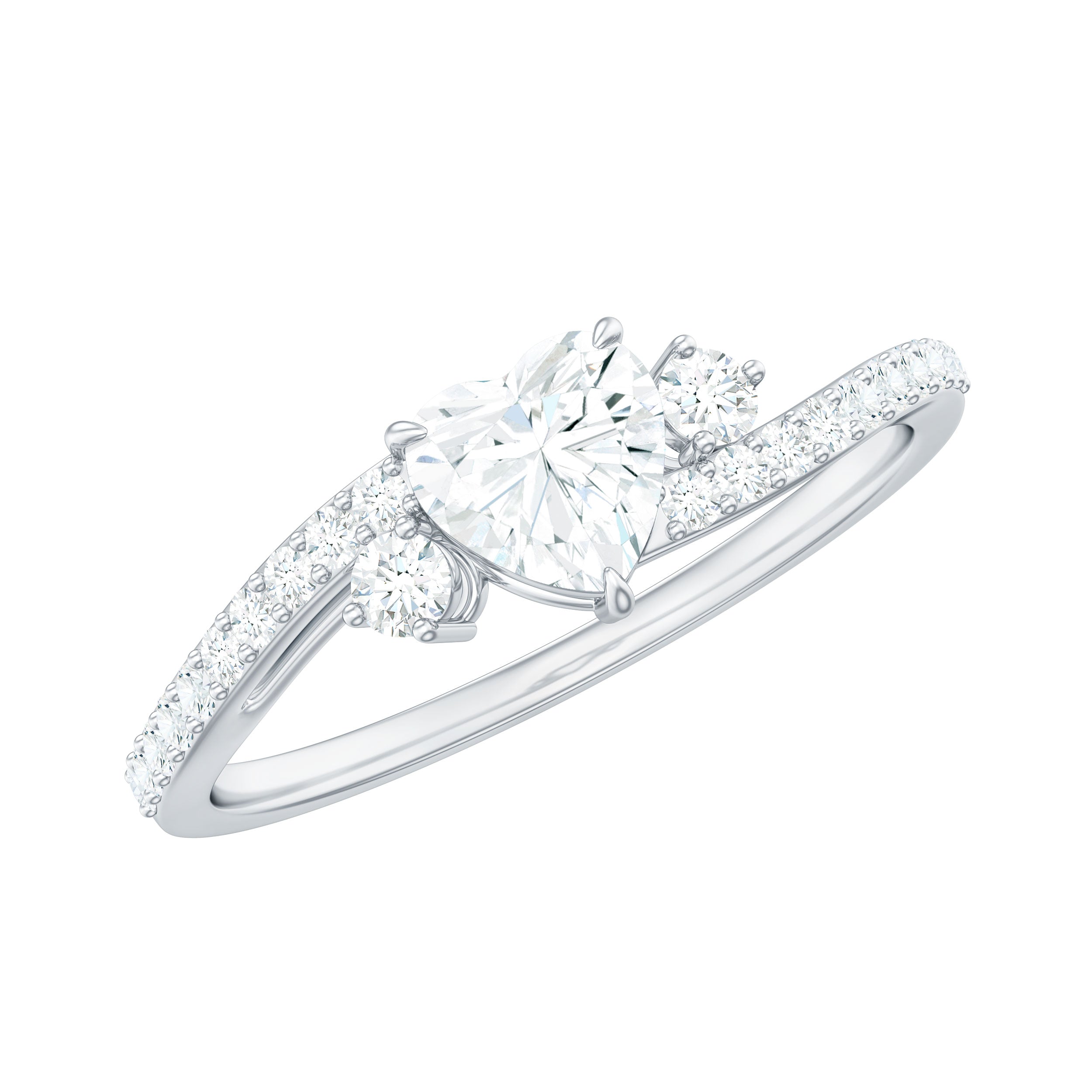 Heart Shape Moissanite Bypass Engagement Ring for Her D-VS1 - Rosec Jewels