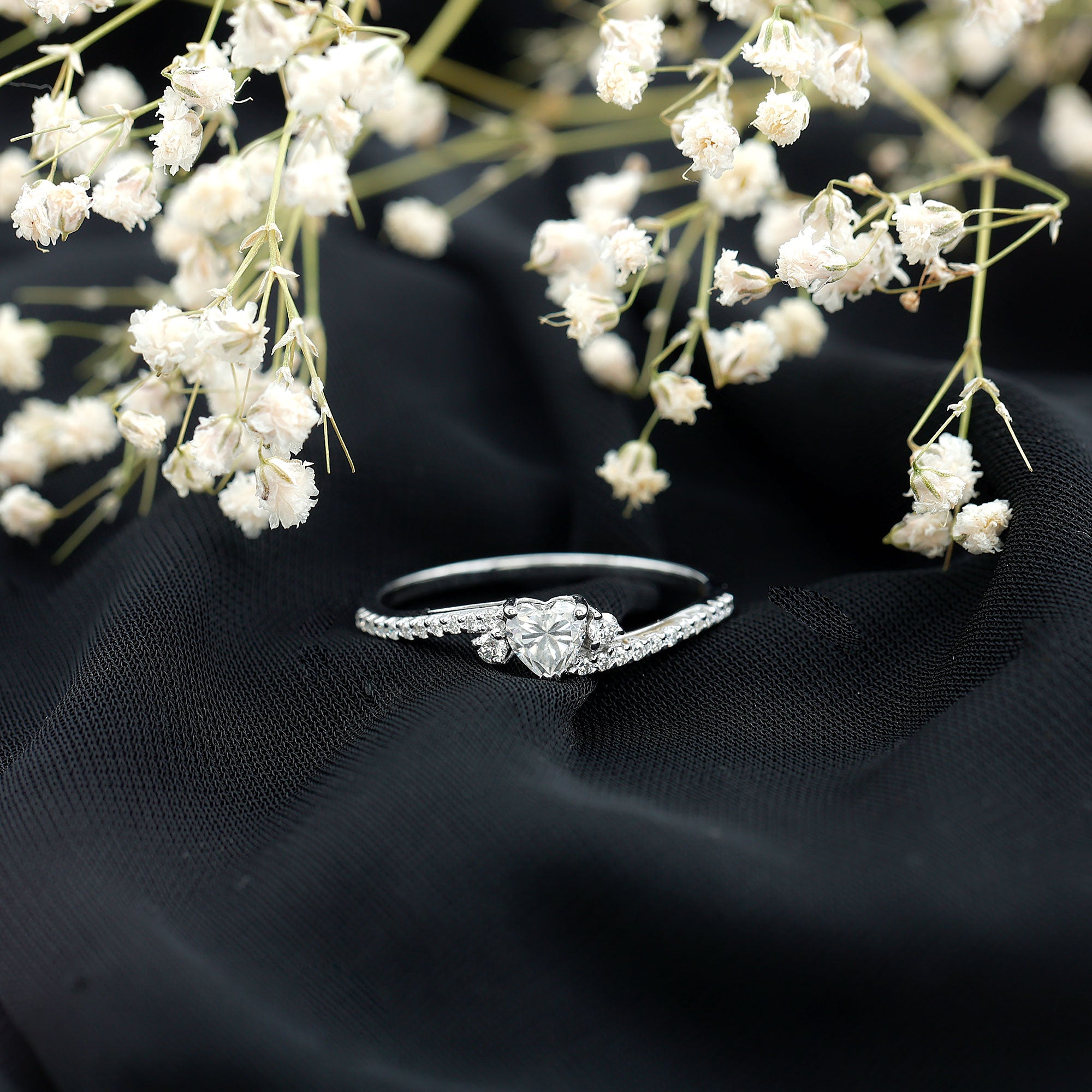 Heart Shape Moissanite Bypass Engagement Ring for Her D-VS1 - Rosec Jewels