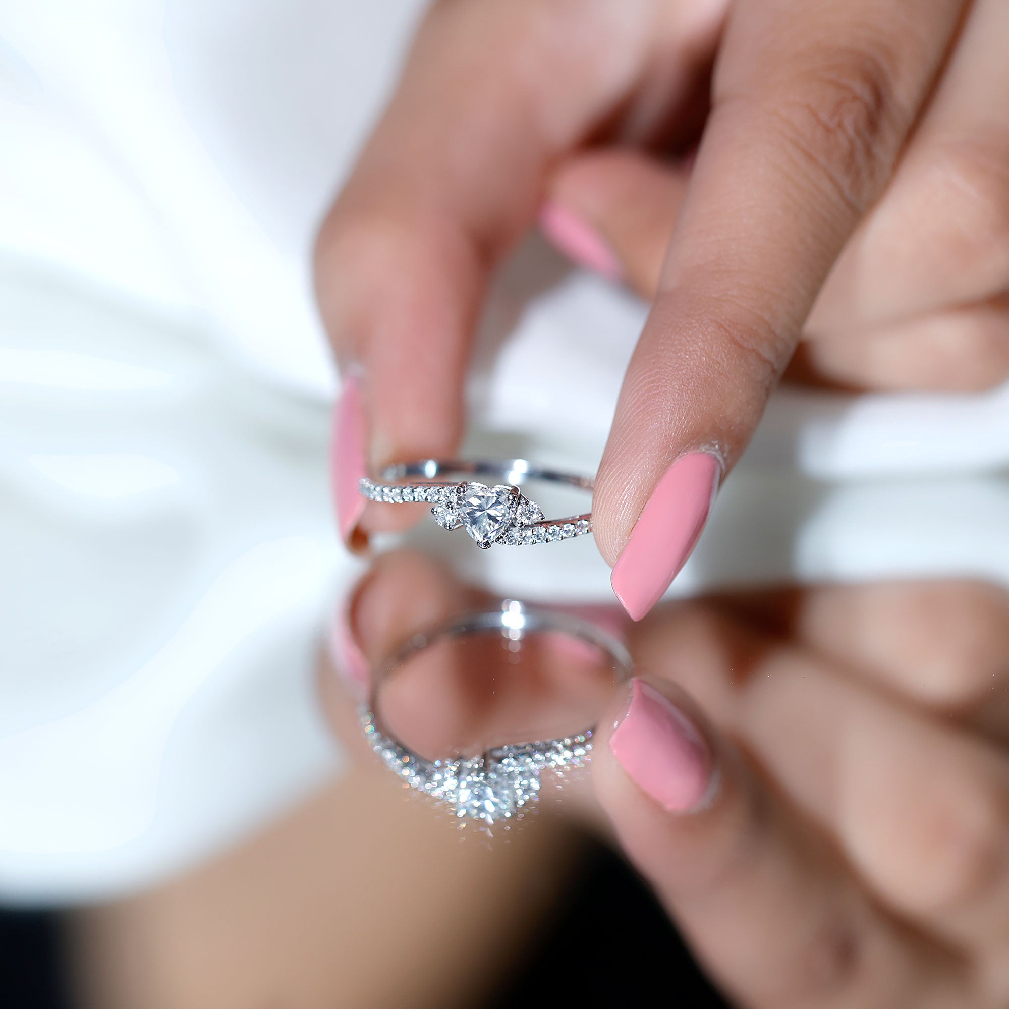 Heart Shape Moissanite Bypass Engagement Ring for Her D-VS1 - Rosec Jewels