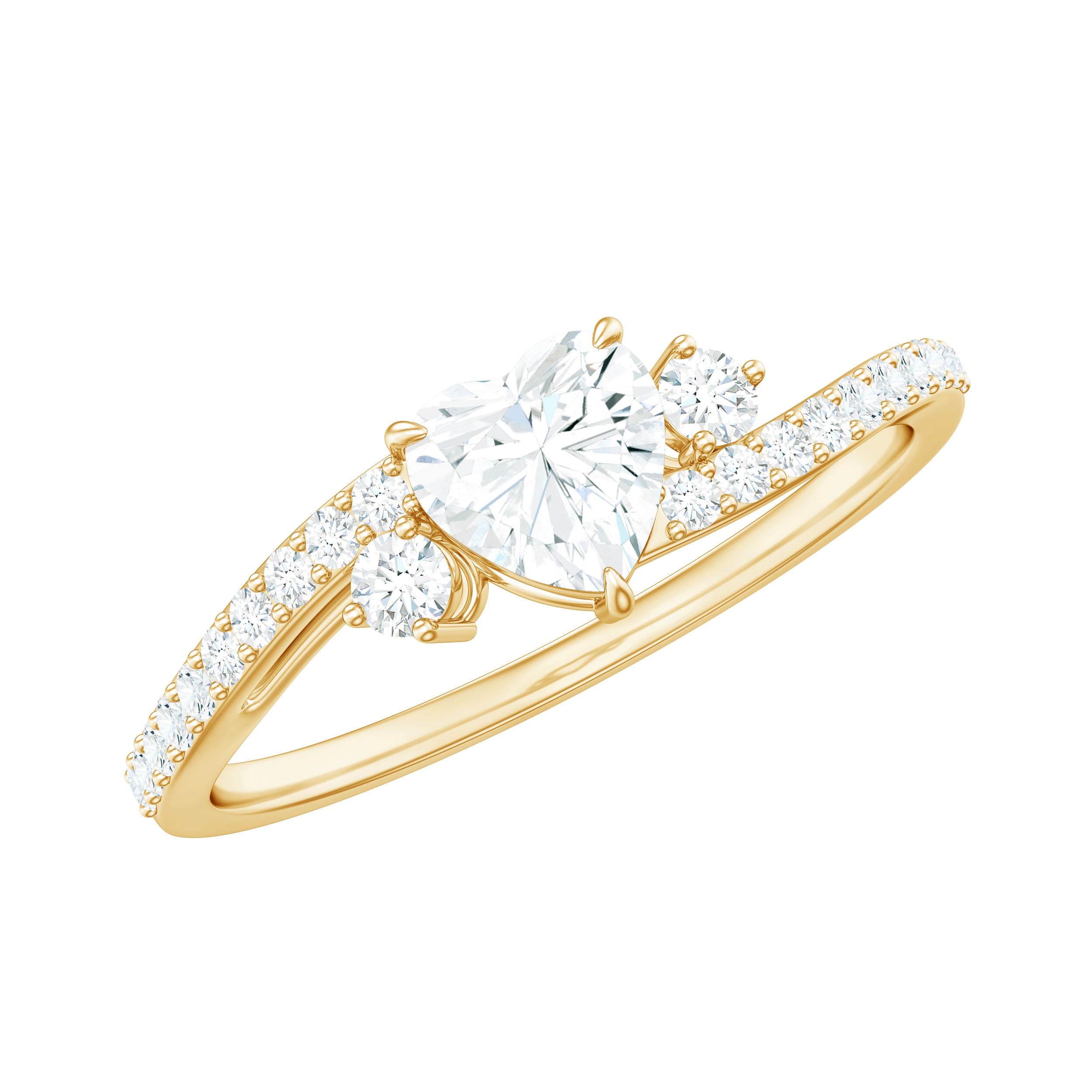 Heart Shape Moissanite Bypass Engagement Ring for Her D-VS1 - Rosec Jewels