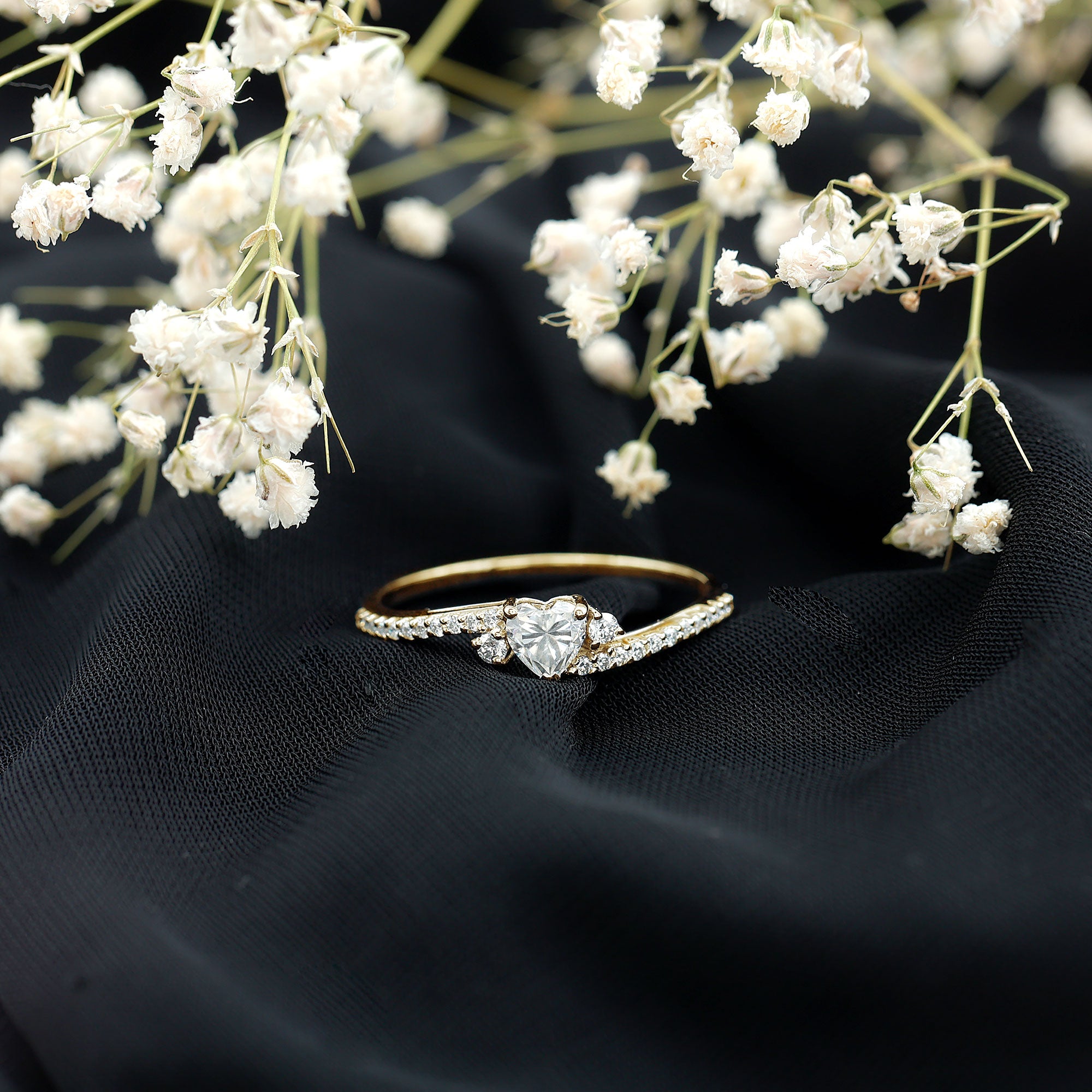 Heart Shape Moissanite Bypass Engagement Ring for Her D-VS1 - Rosec Jewels