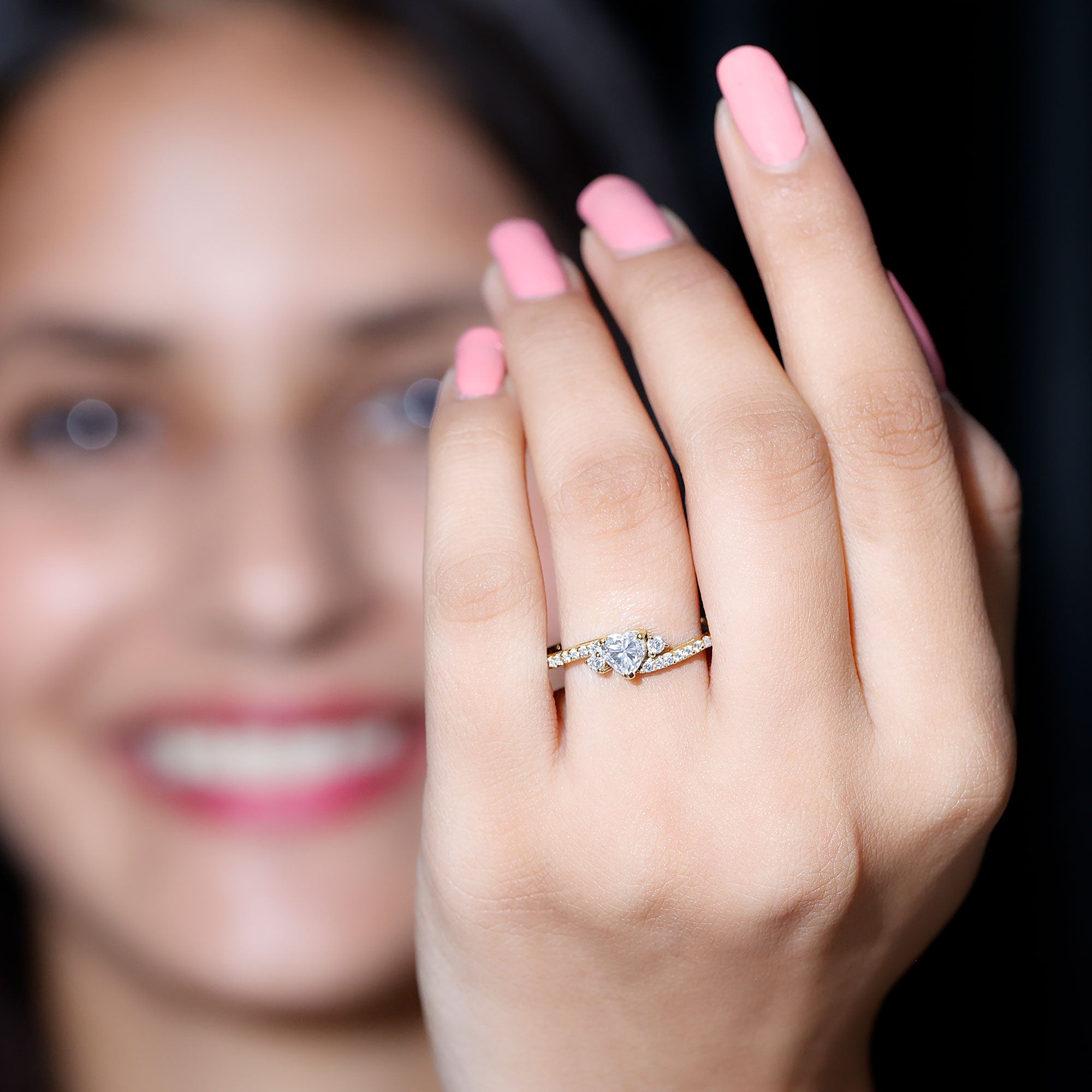 Heart Shape Moissanite Bypass Engagement Ring for Her D-VS1 - Rosec Jewels