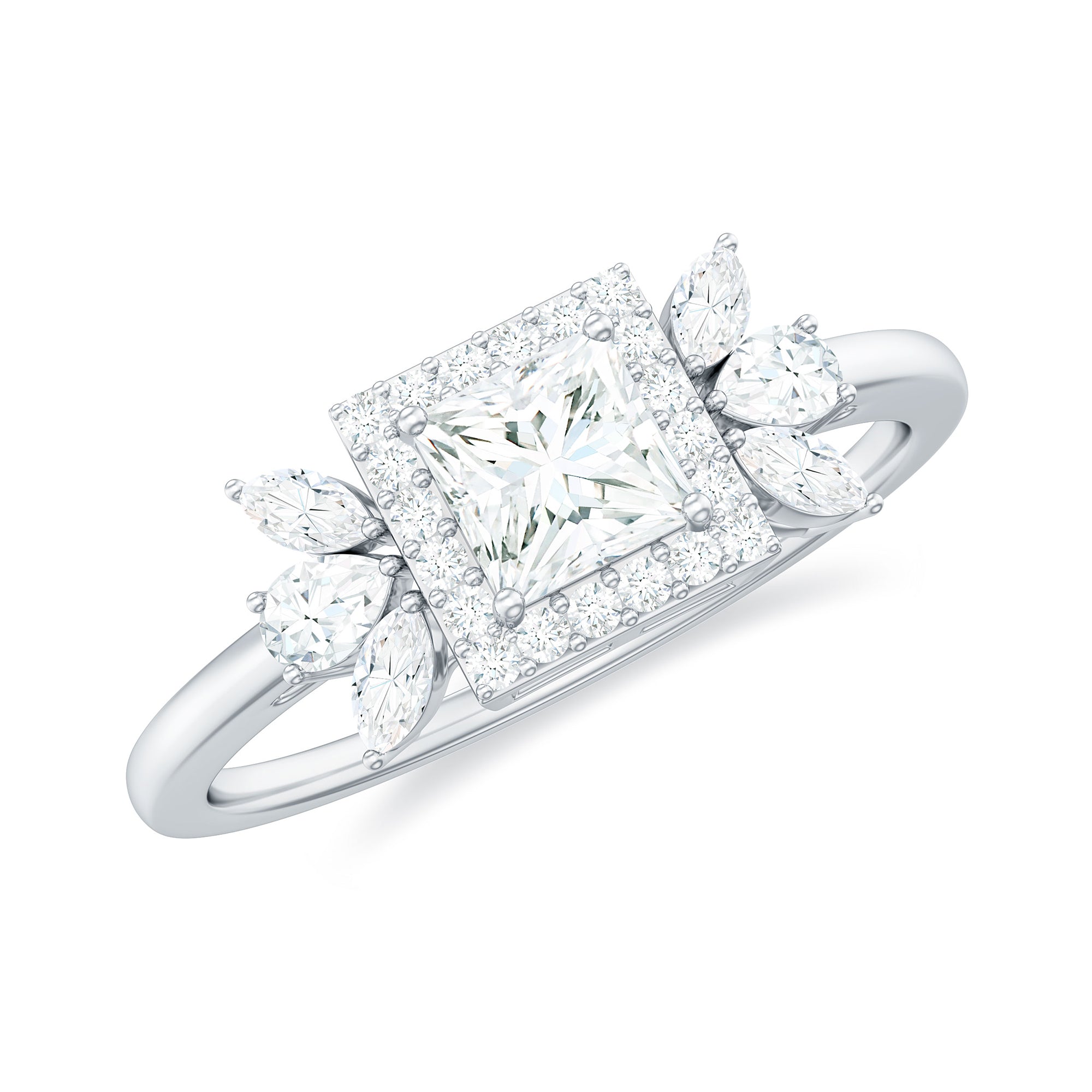Princess Cut Moissanite Halo Engagement Ring with Certificate D-VS1 - Rosec Jewels