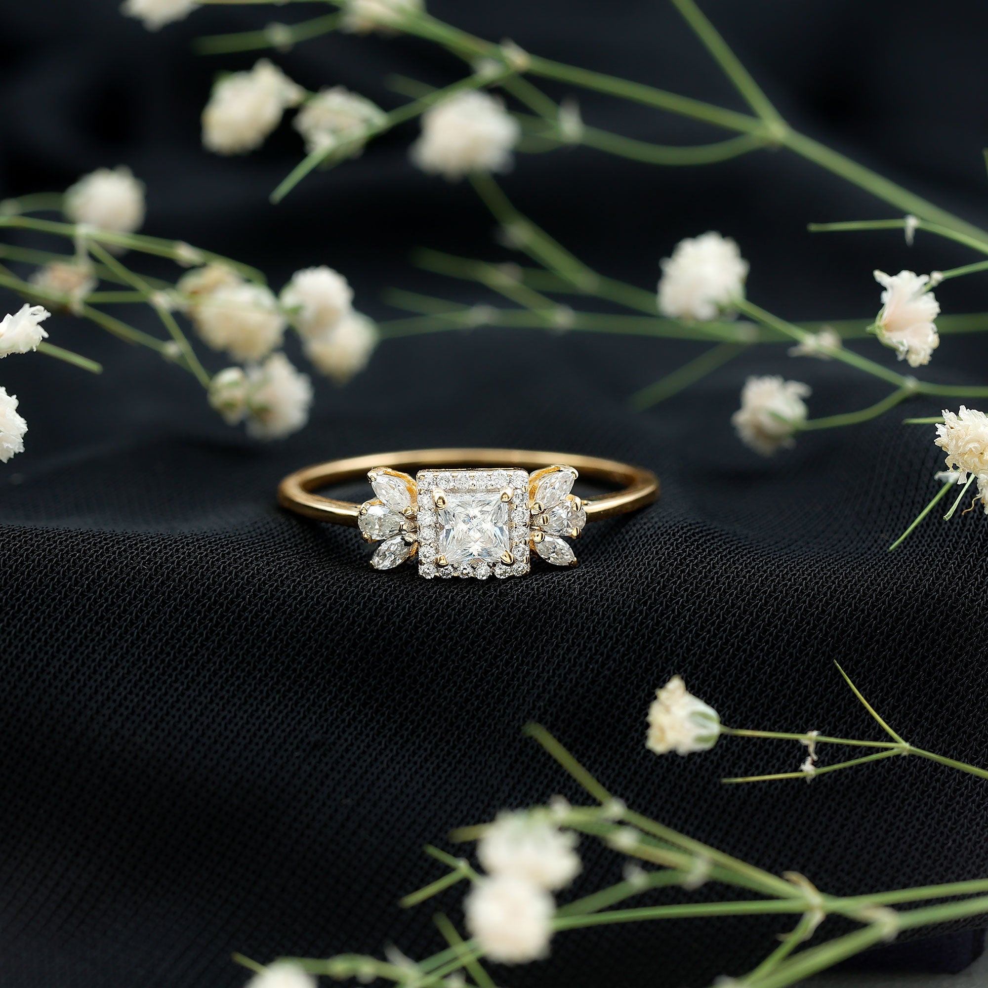 Princess Cut Moissanite Halo Engagement Ring with Certificate D-VS1 - Rosec Jewels