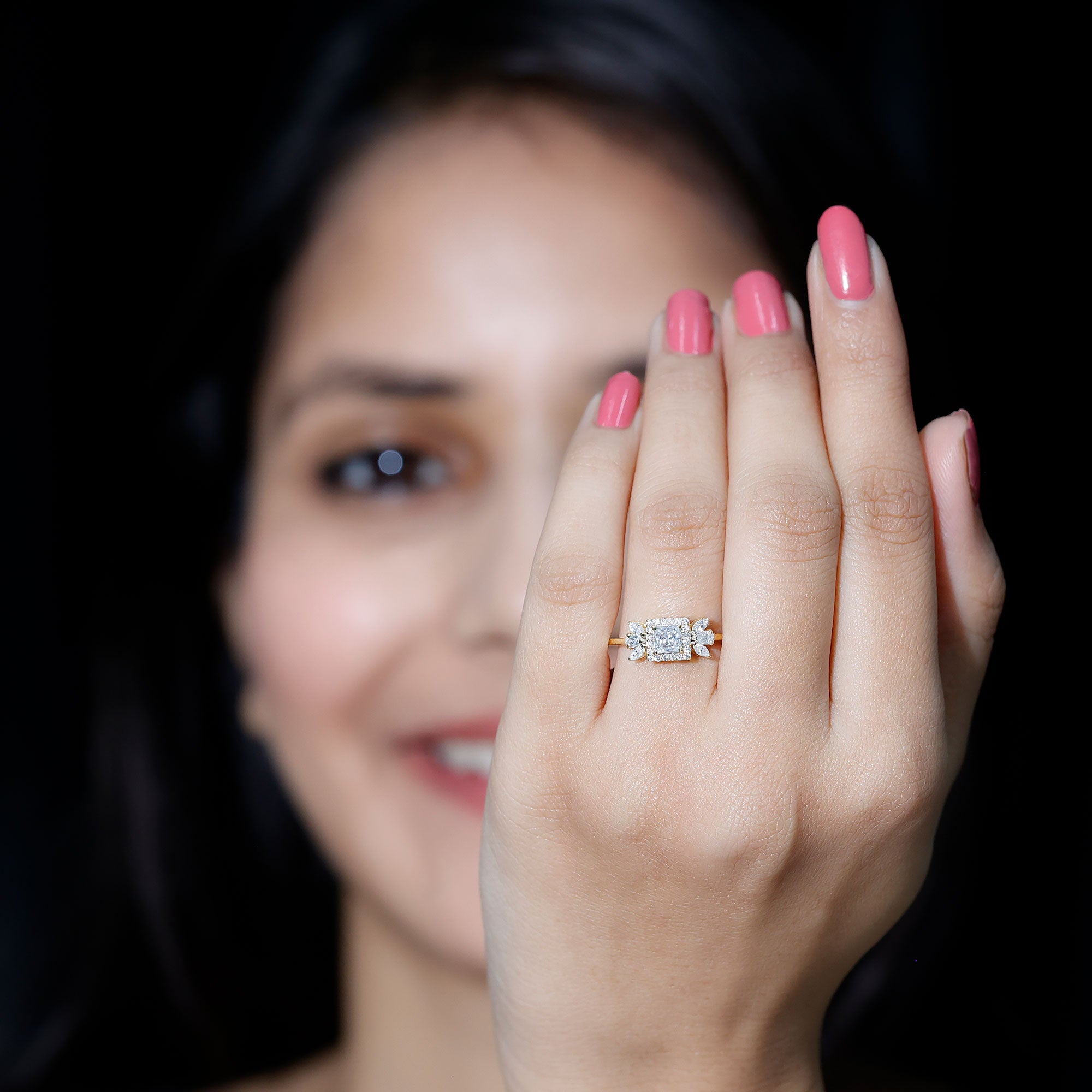 Princess Cut Moissanite Halo Engagement Ring with Certificate D-VS1 - Rosec Jewels