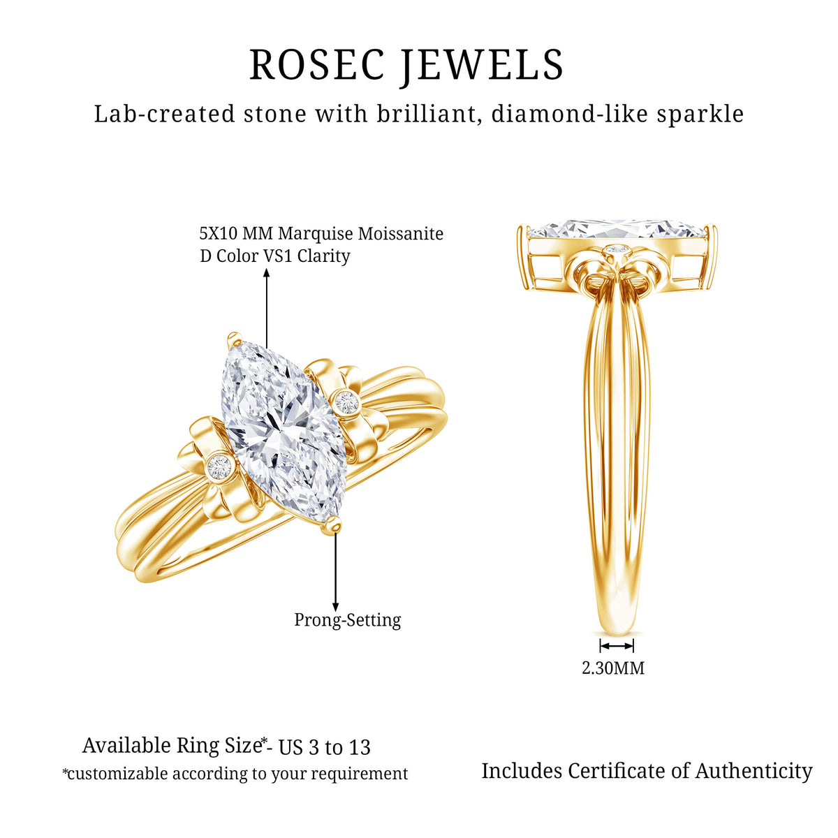 1 Carat Brilliant Cut Certified Moissanite Statement Ring D-VS1 - Rosec Jewels
