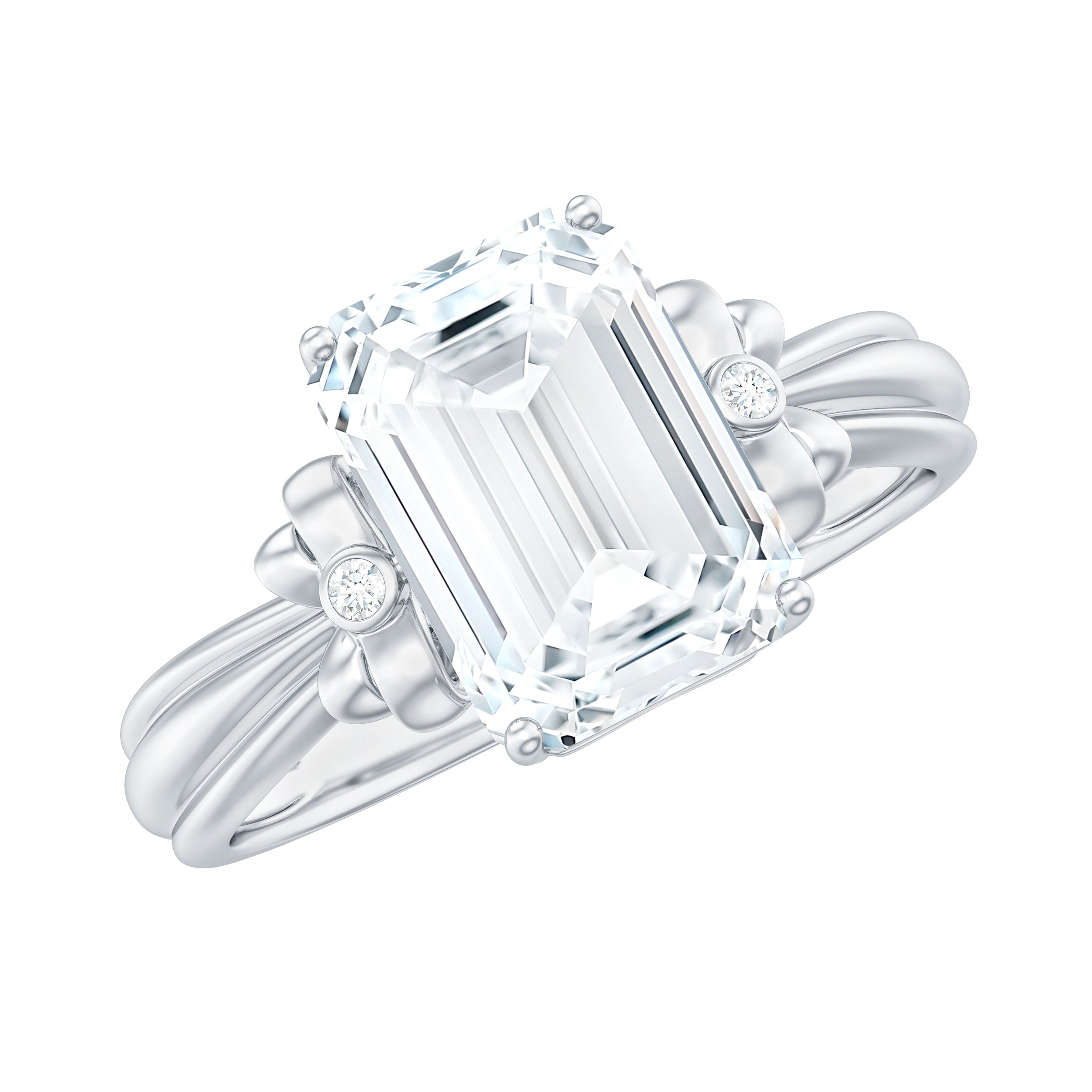 Certified Emerald Cut Moissanite Huge Engagement Ring