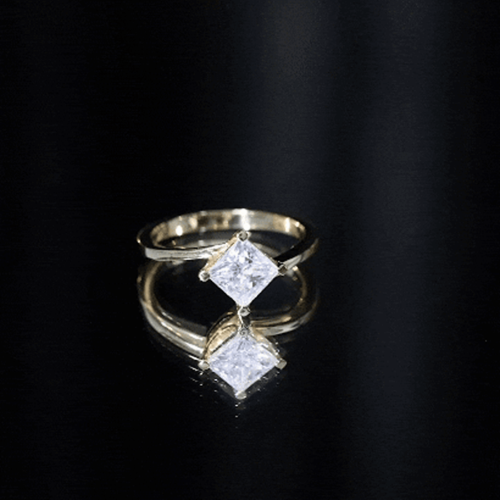 Princess Cut Moissanite Solitaire Bypass Promise Ring in Gold D-VS1 - Rosec Jewels