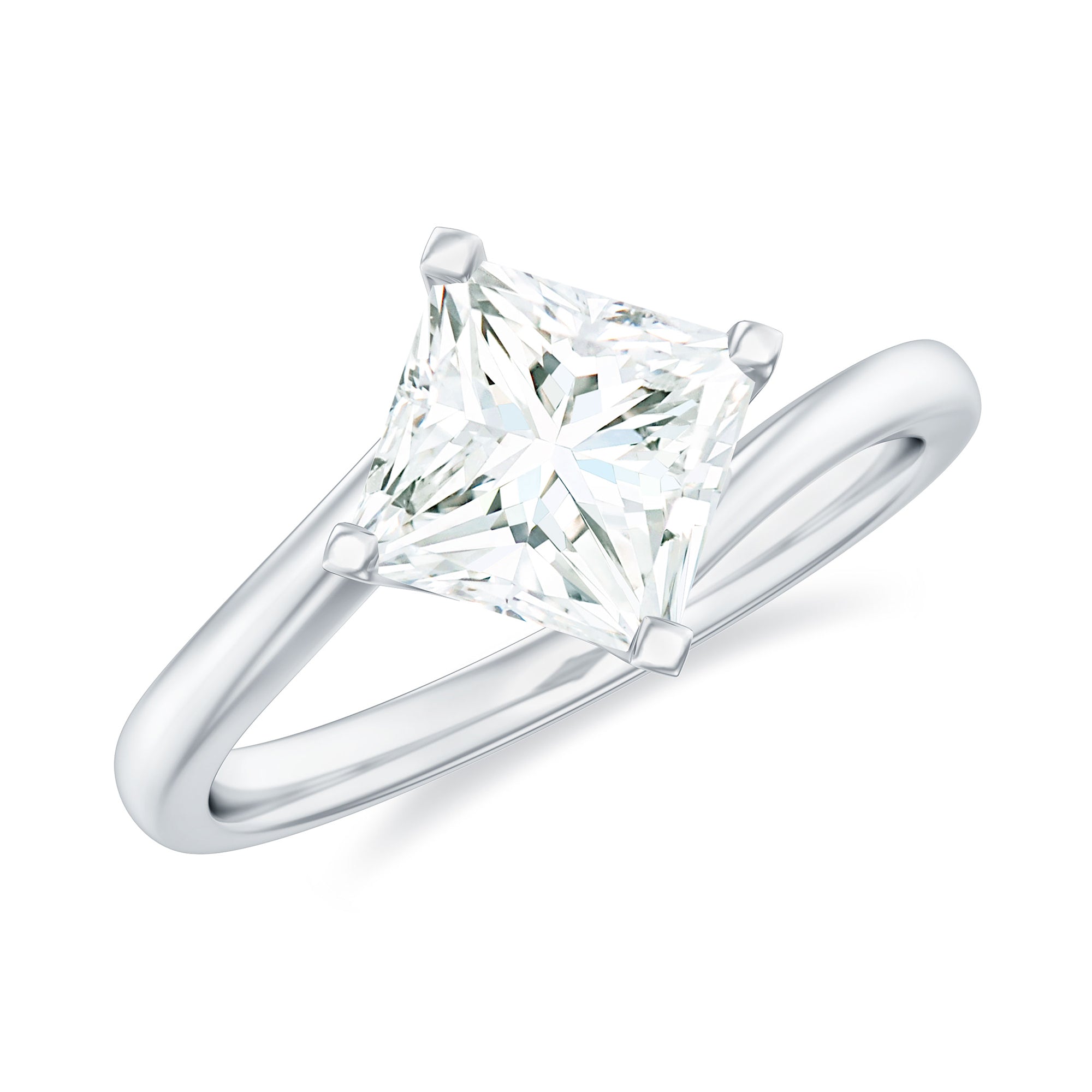 Princess Cut Moissanite Solitaire Bypass Promise Ring in Gold D-VS1 - Rosec Jewels