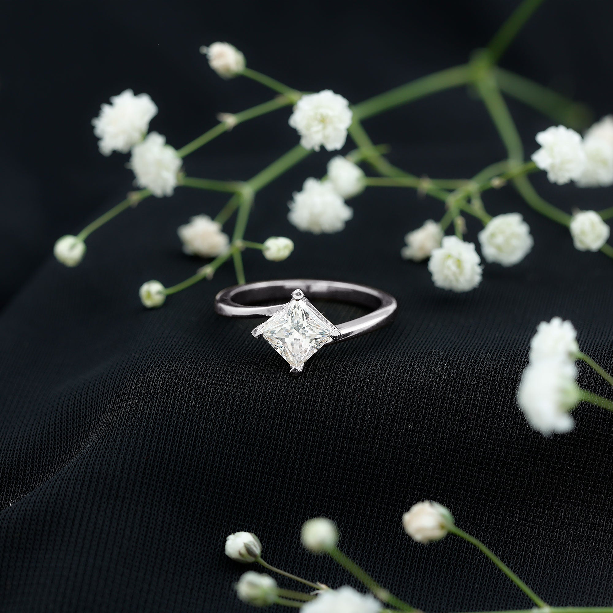 Princess Cut Moissanite Solitaire Bypass Promise Ring in Gold D-VS1 - Rosec Jewels