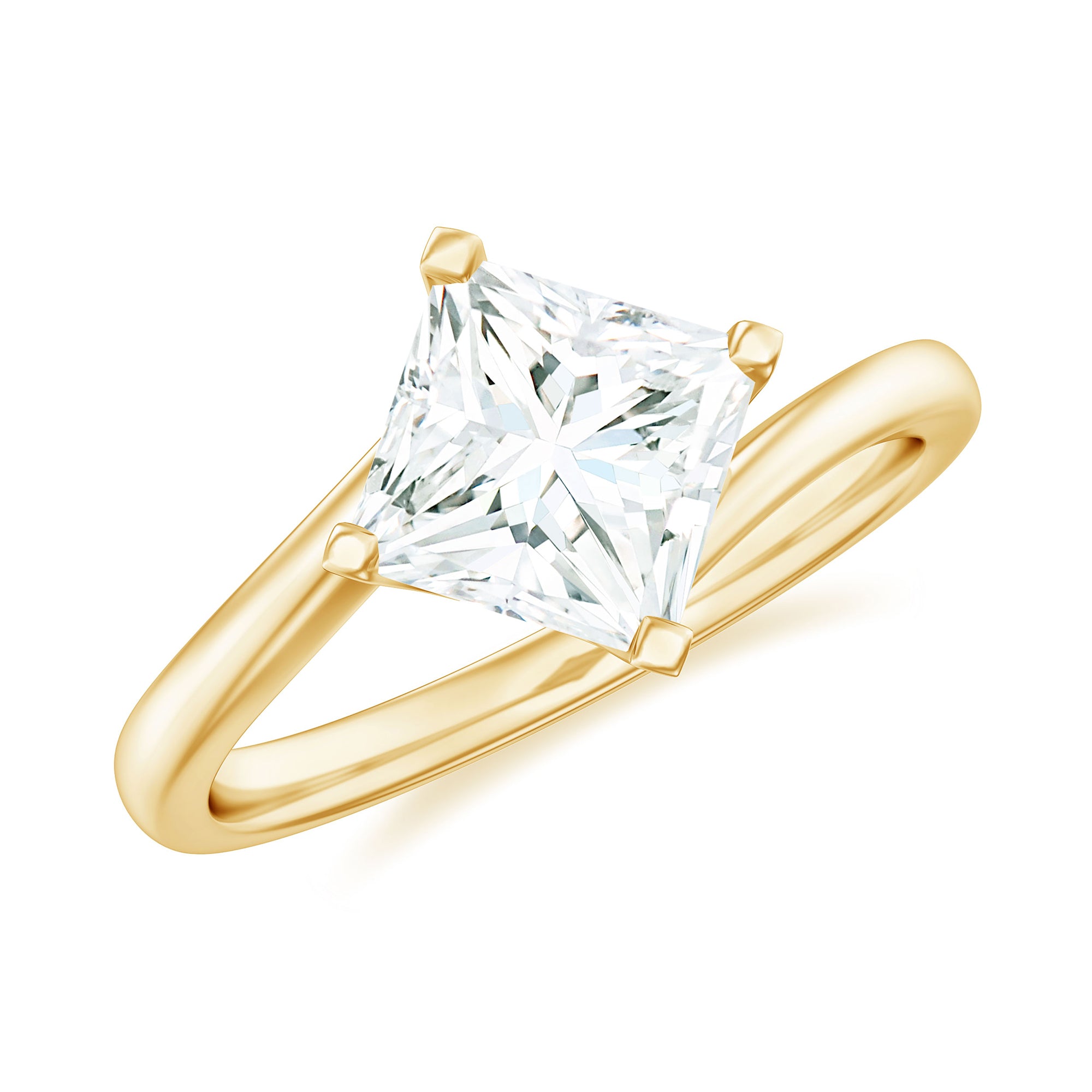 Princess Cut Moissanite Solitaire Bypass Promise Ring in Gold D-VS1 - Rosec Jewels