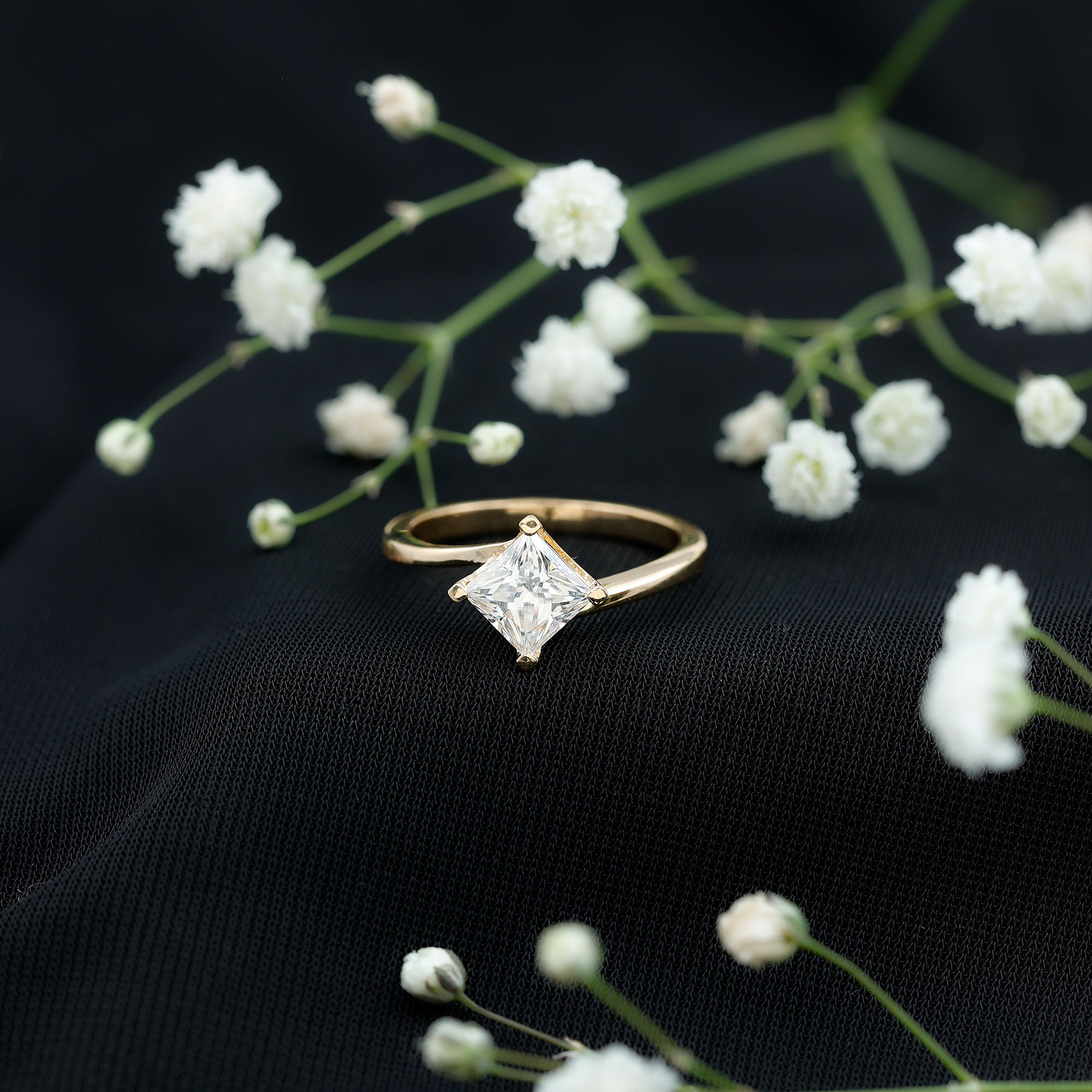 Princess Cut Moissanite Solitaire Bypass Promise Ring in Gold D-VS1 - Rosec Jewels