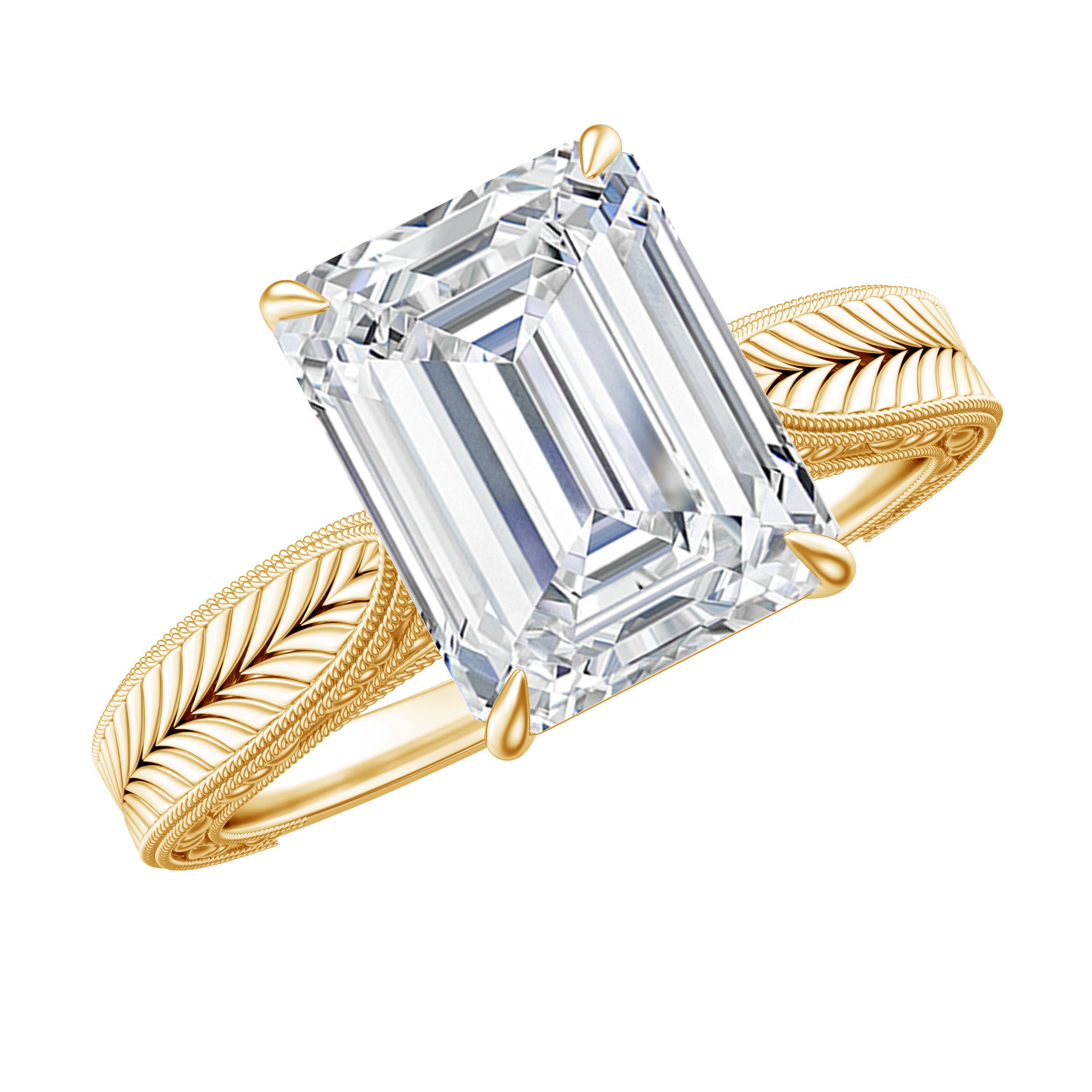 7x9mm Emerald Cut Certified Moissanite Vintage Inspired Engagement Ring D-VS1 - Rosec Jewels