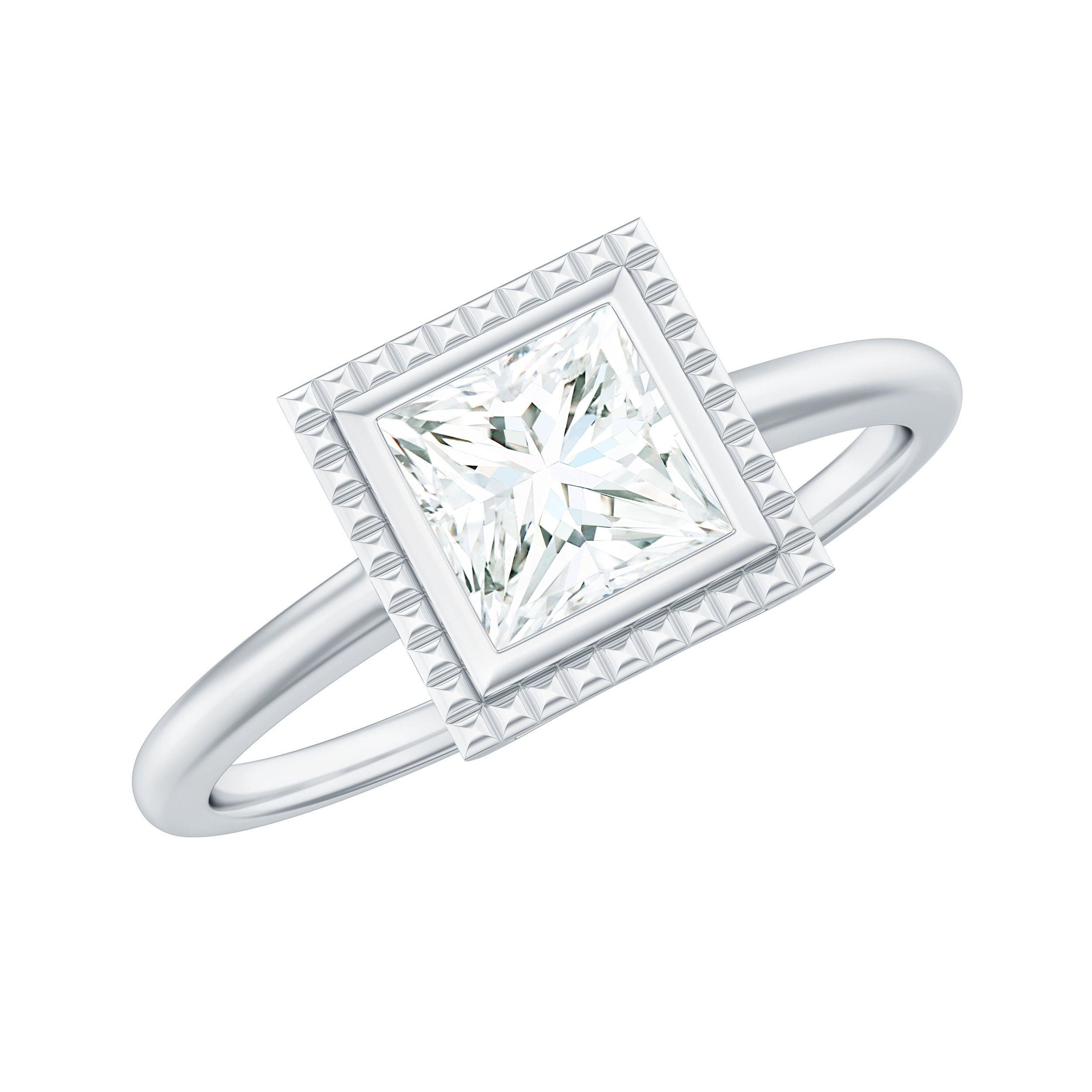 5mm Princess Cut Moissanite Solitaire Ring in Bezel Setting