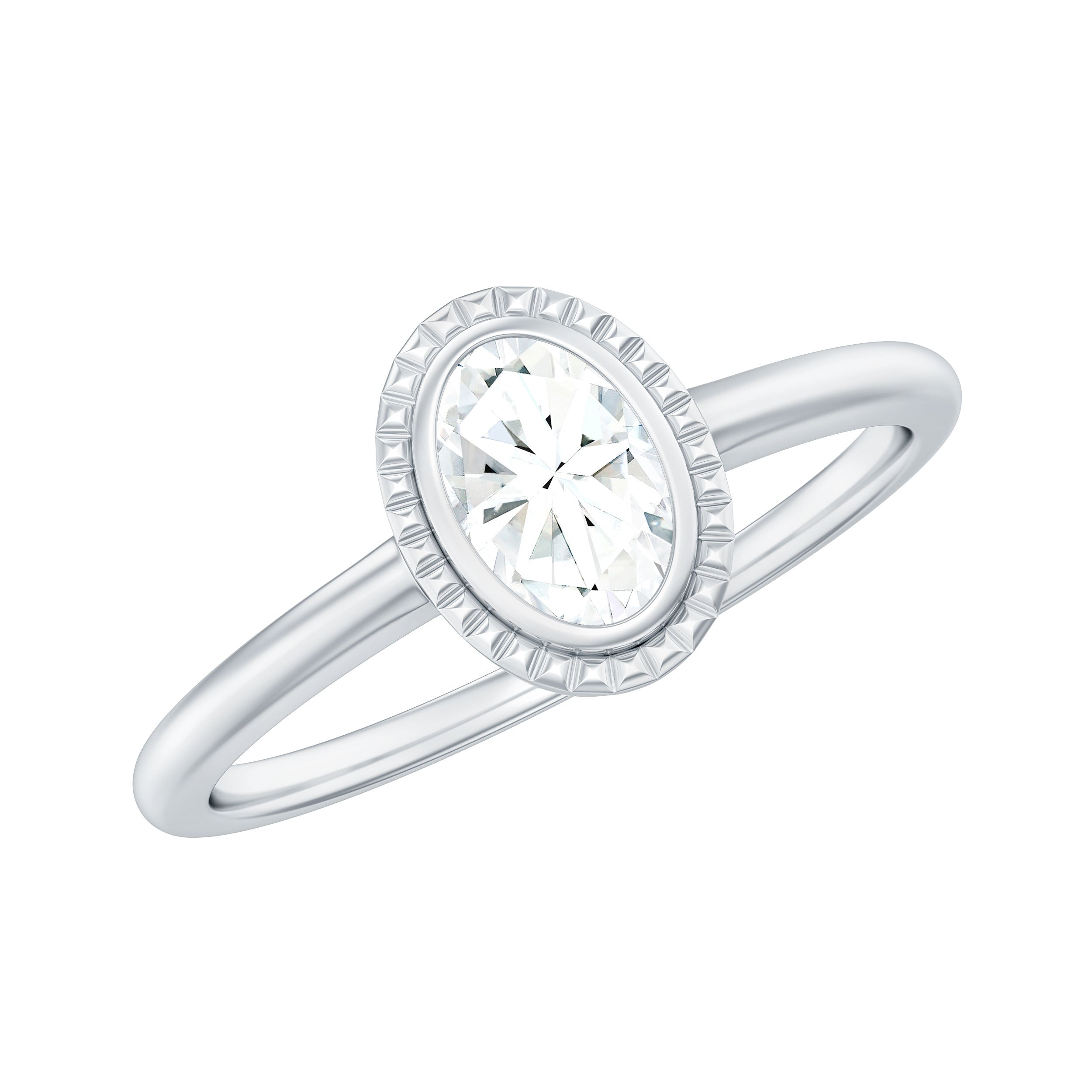 4X6mm Oval Cut Moissanite Solitaire Ring in Bezel Setting
