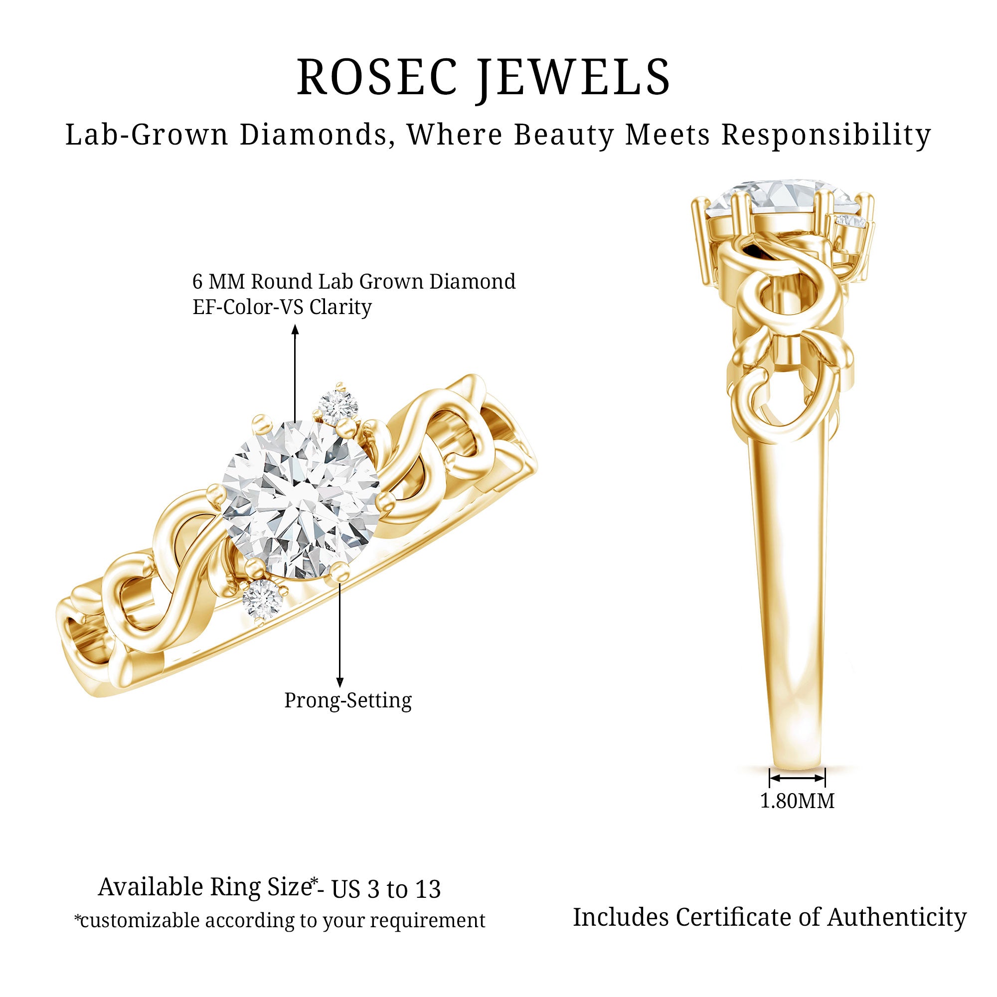 Lab Grown Diamond Art Deco Engagement Ring Lab - ( EF-VS ) - Rosec Jewels