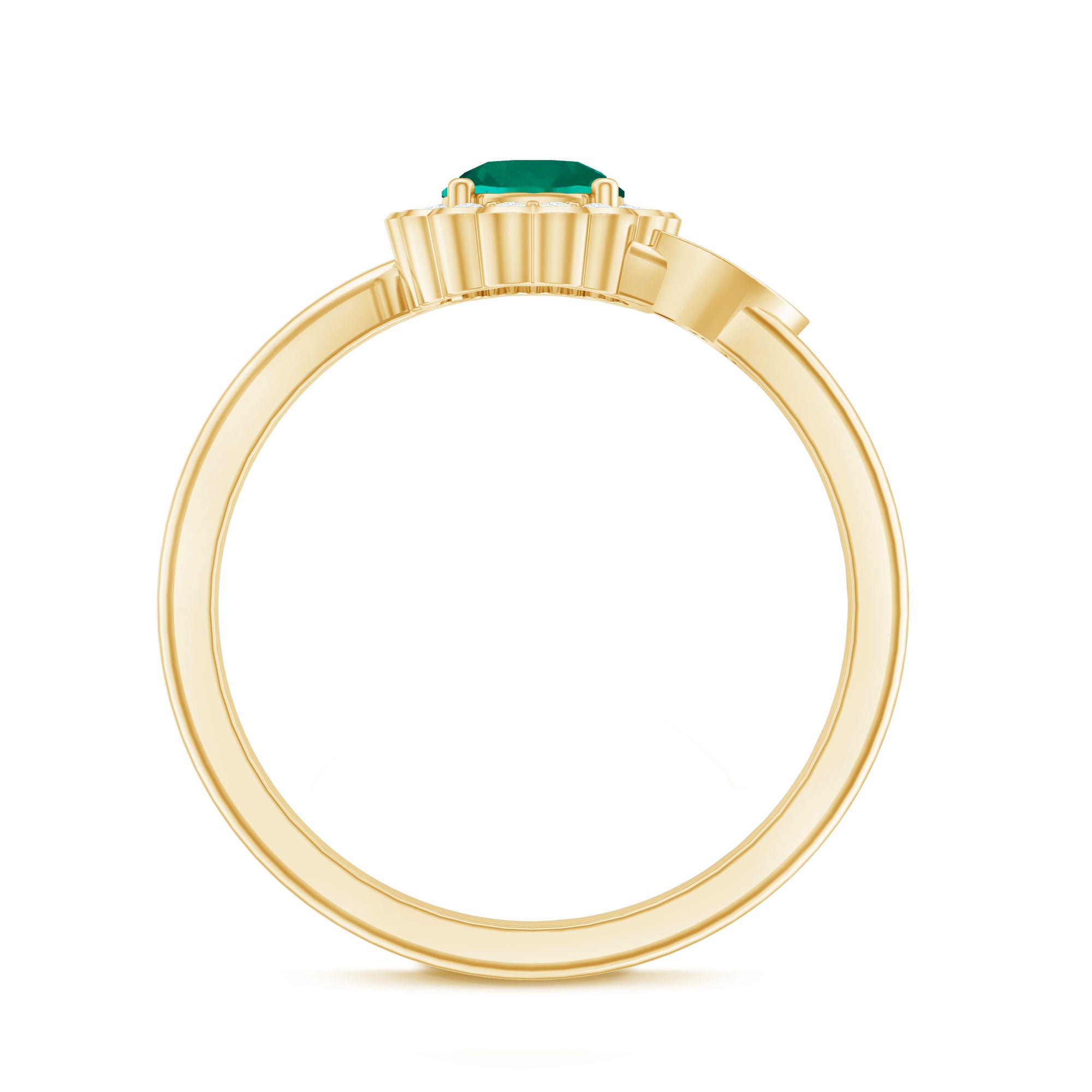 Nature Inspired Lab Grown Emerald Promise Ring with Diamond Halo AAAA - Rosec Jewels