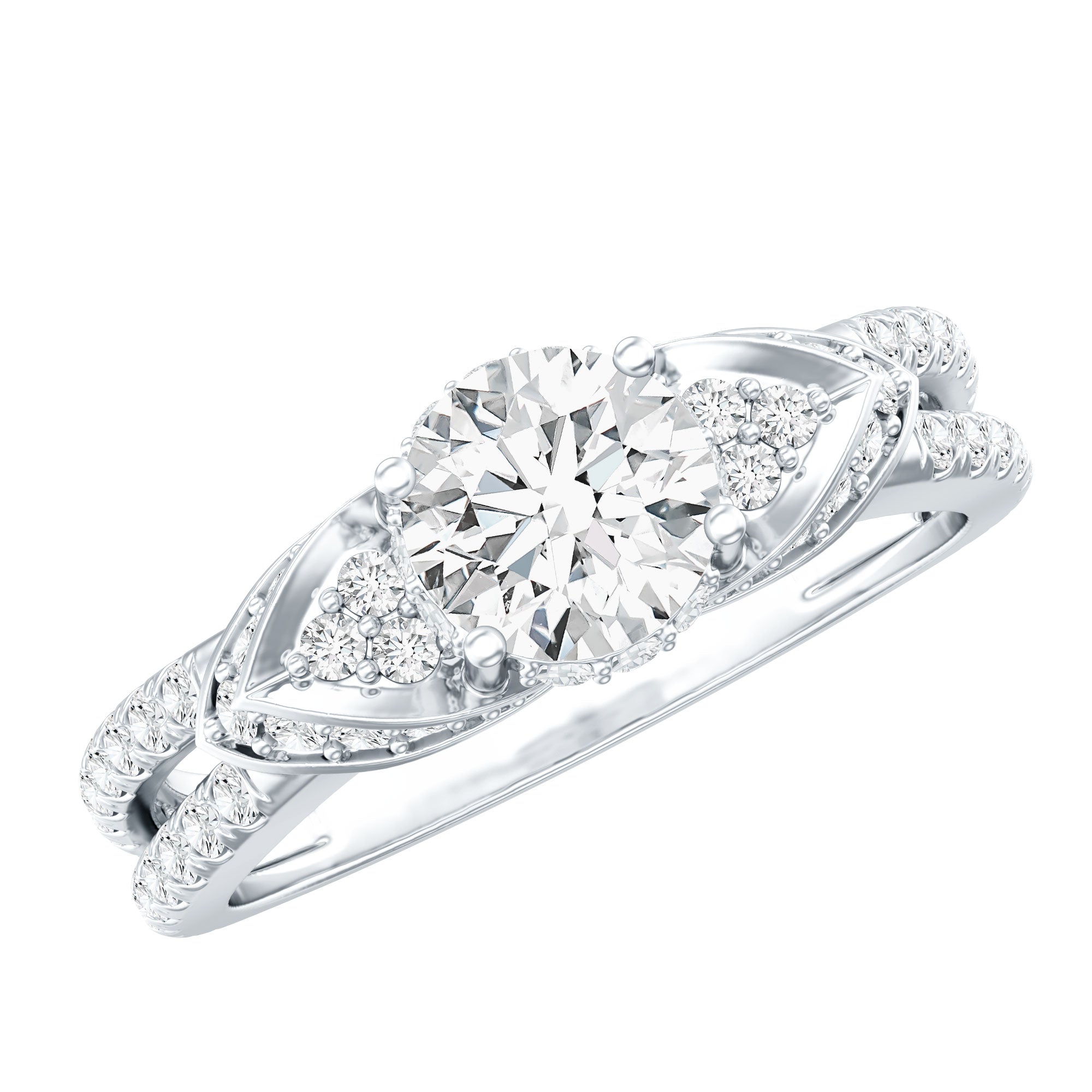Lab Grown Diamond Round Engagement Ring With Side Stone