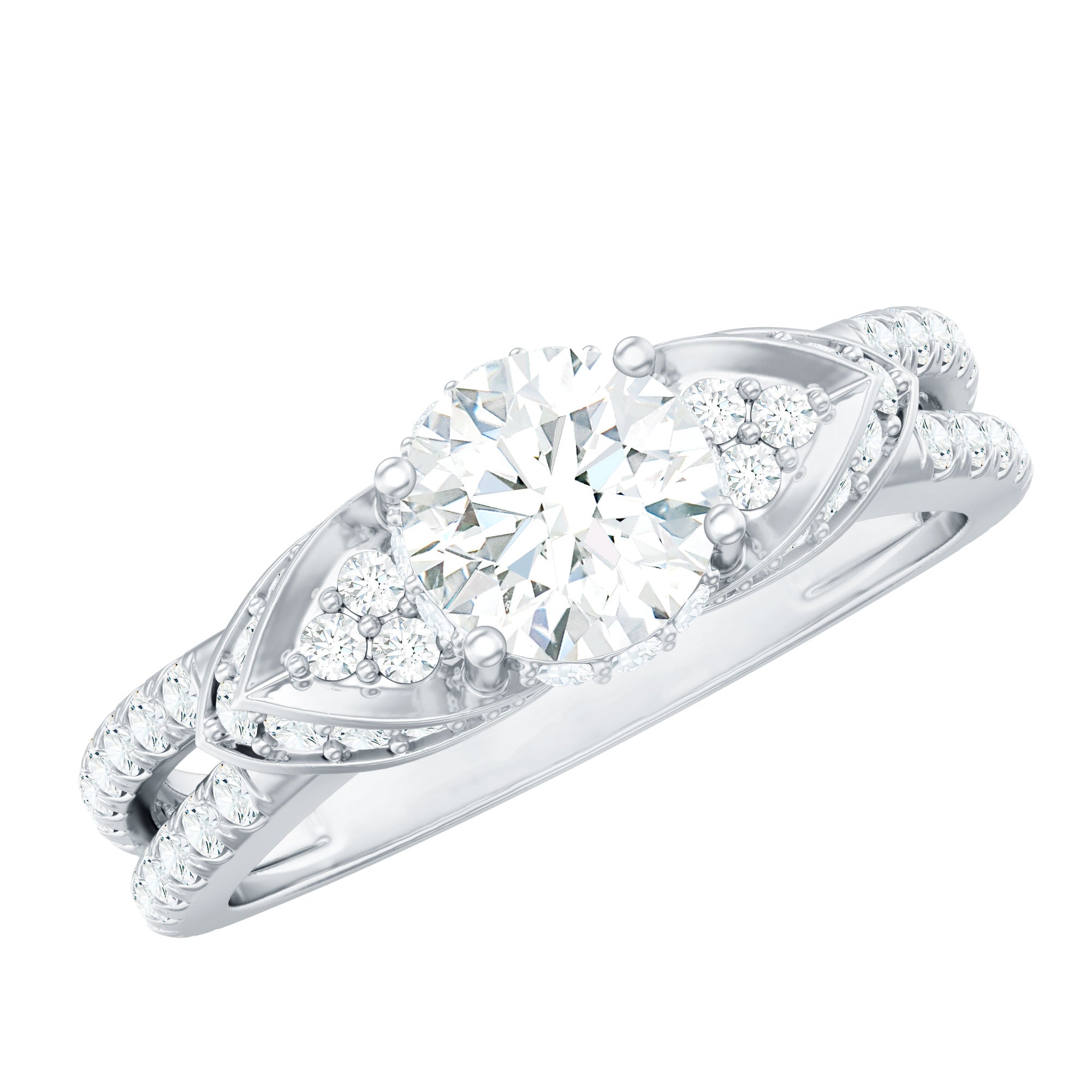 Lab Grown Diamond Round Engagement Ring With Side Stone