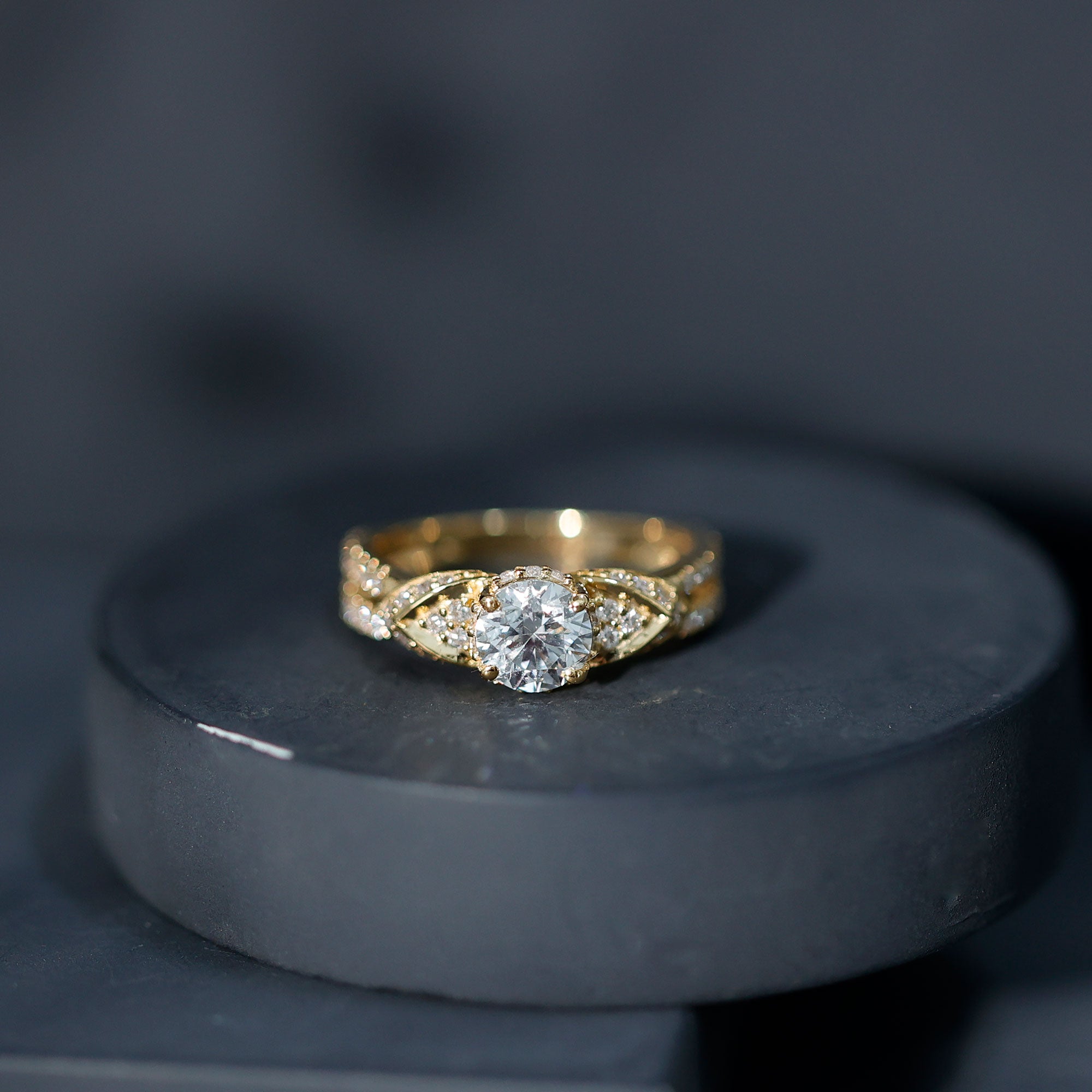 Lab Grown Diamond Round Engagement Ring With Side Stone Lab - ( EF-VS ) - Rosec Jewels