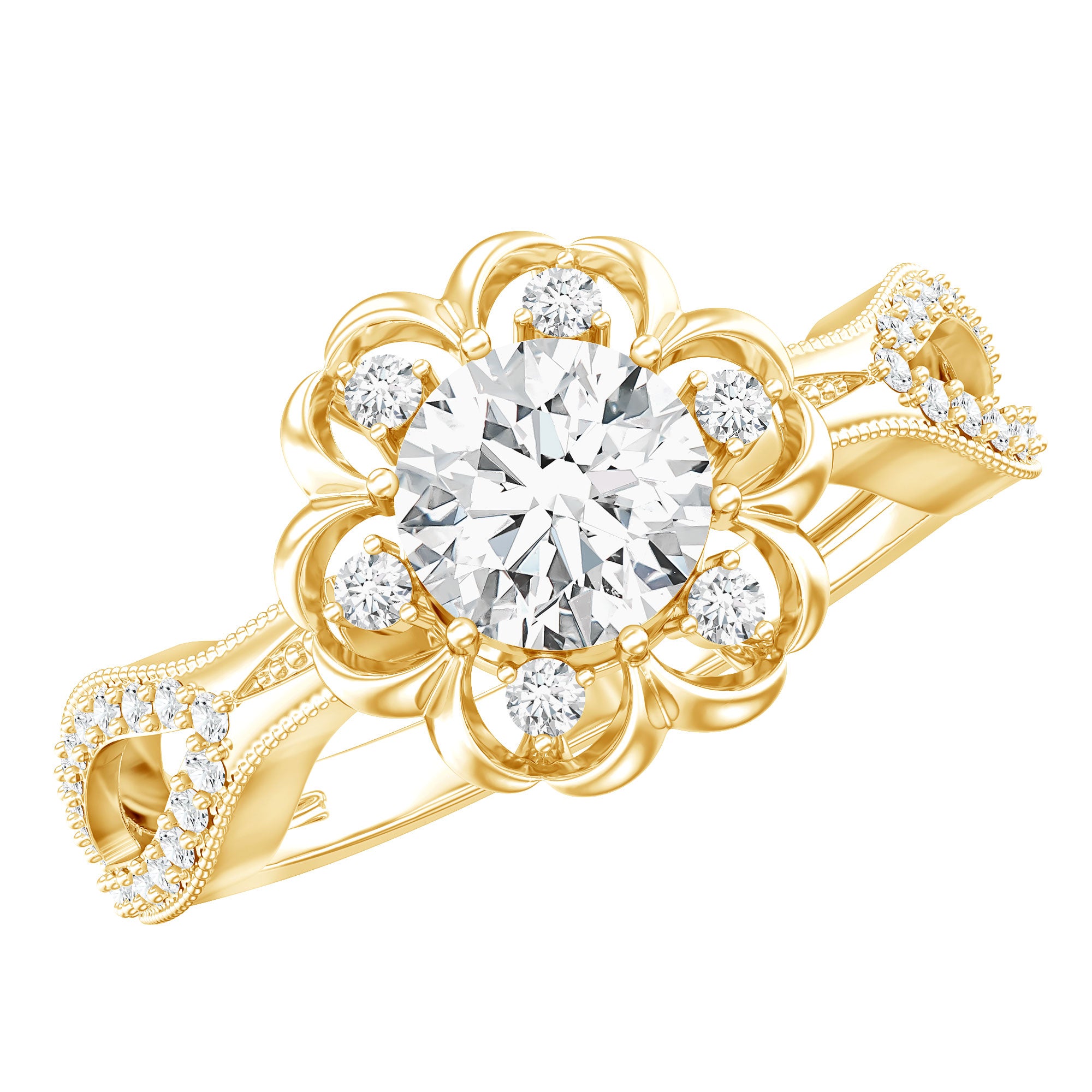 Nature Inspired Lab Grown Diamond Engagement Ring Lab - ( EF-VS ) - Rosec Jewels