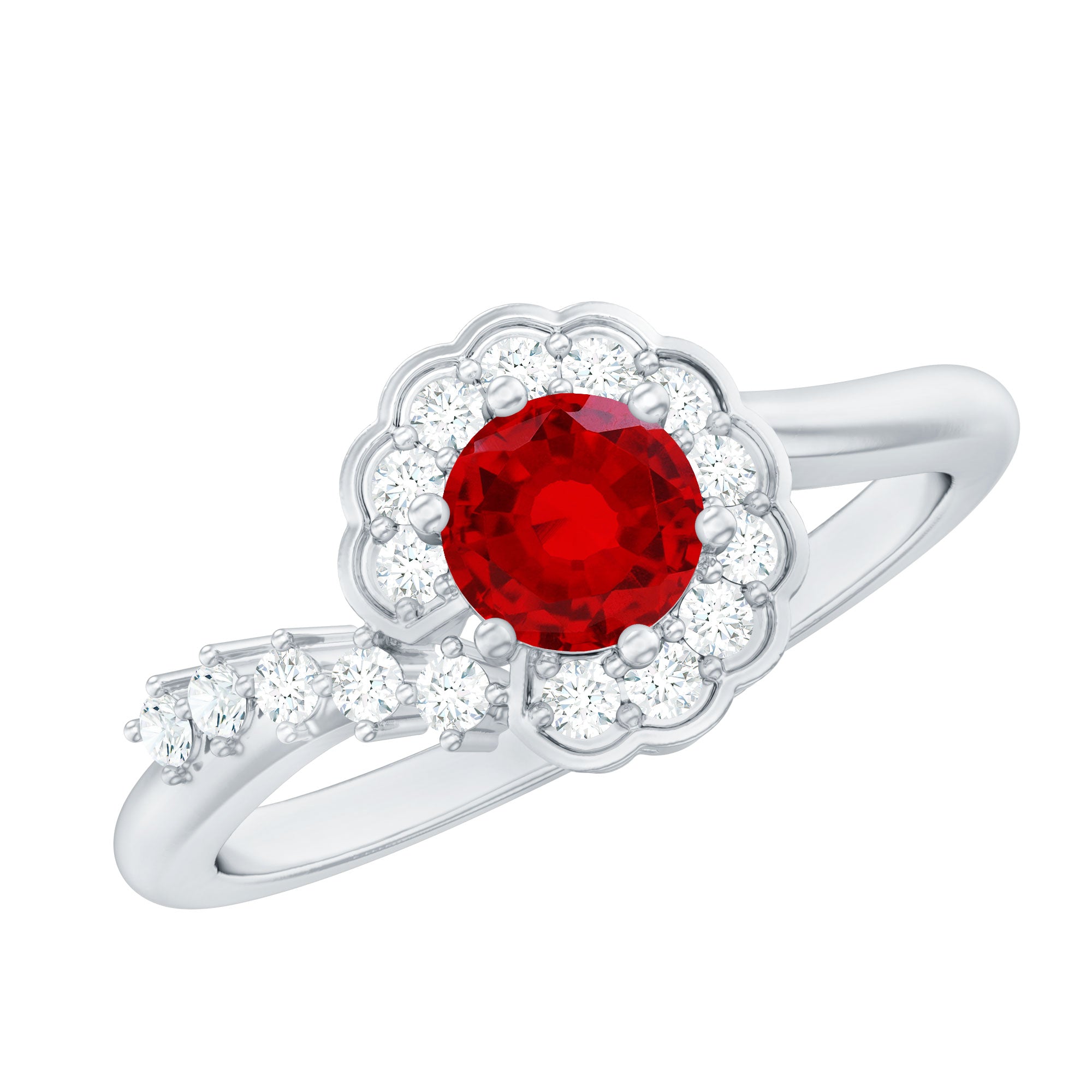 Certified Lab Created Ruby and Diamond Flower Engagement Ring AAAA - Rosec Jewels