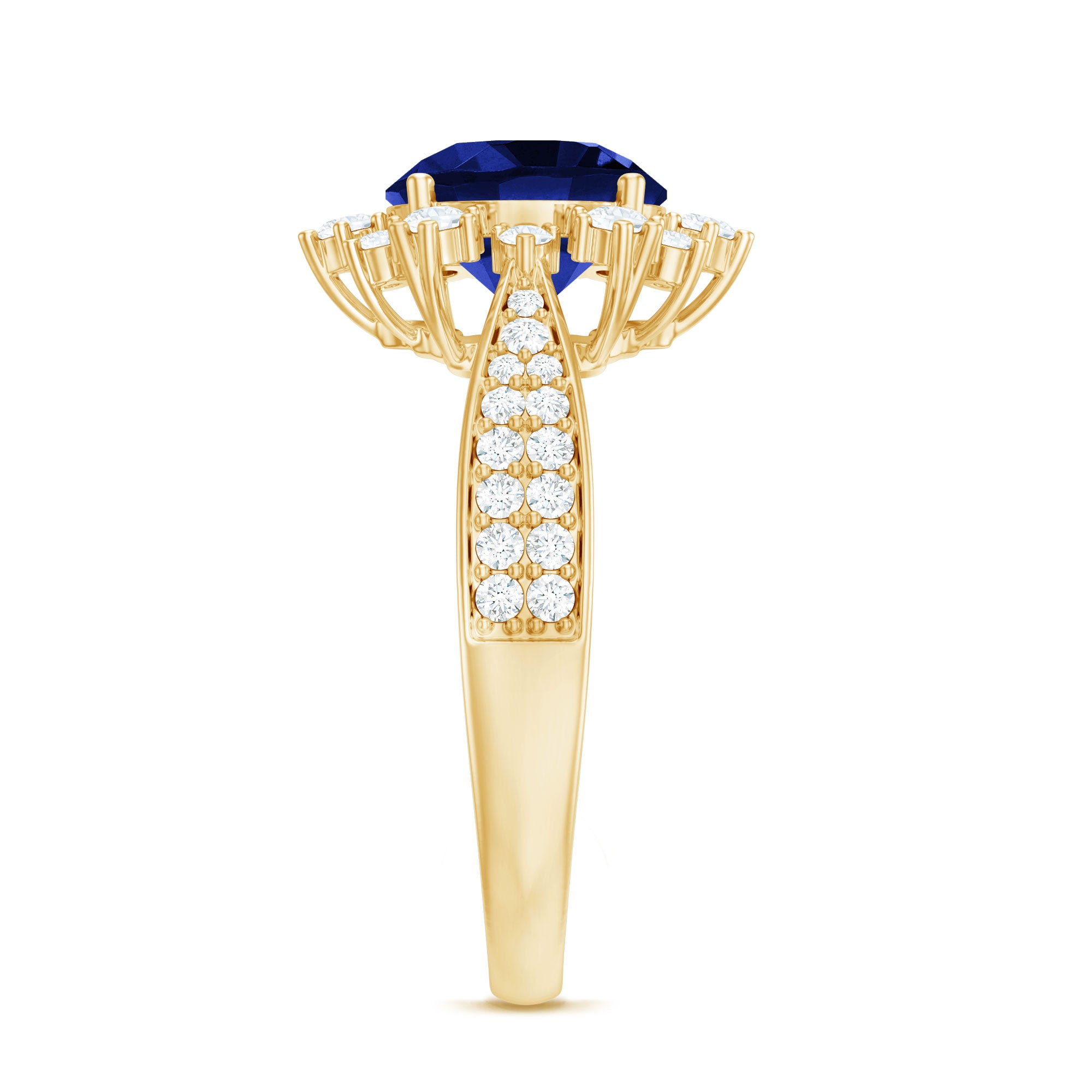 Lab Grown Blue Sapphire Round Engagement Ring with Diamond Accent AAAA - Rosec Jewels