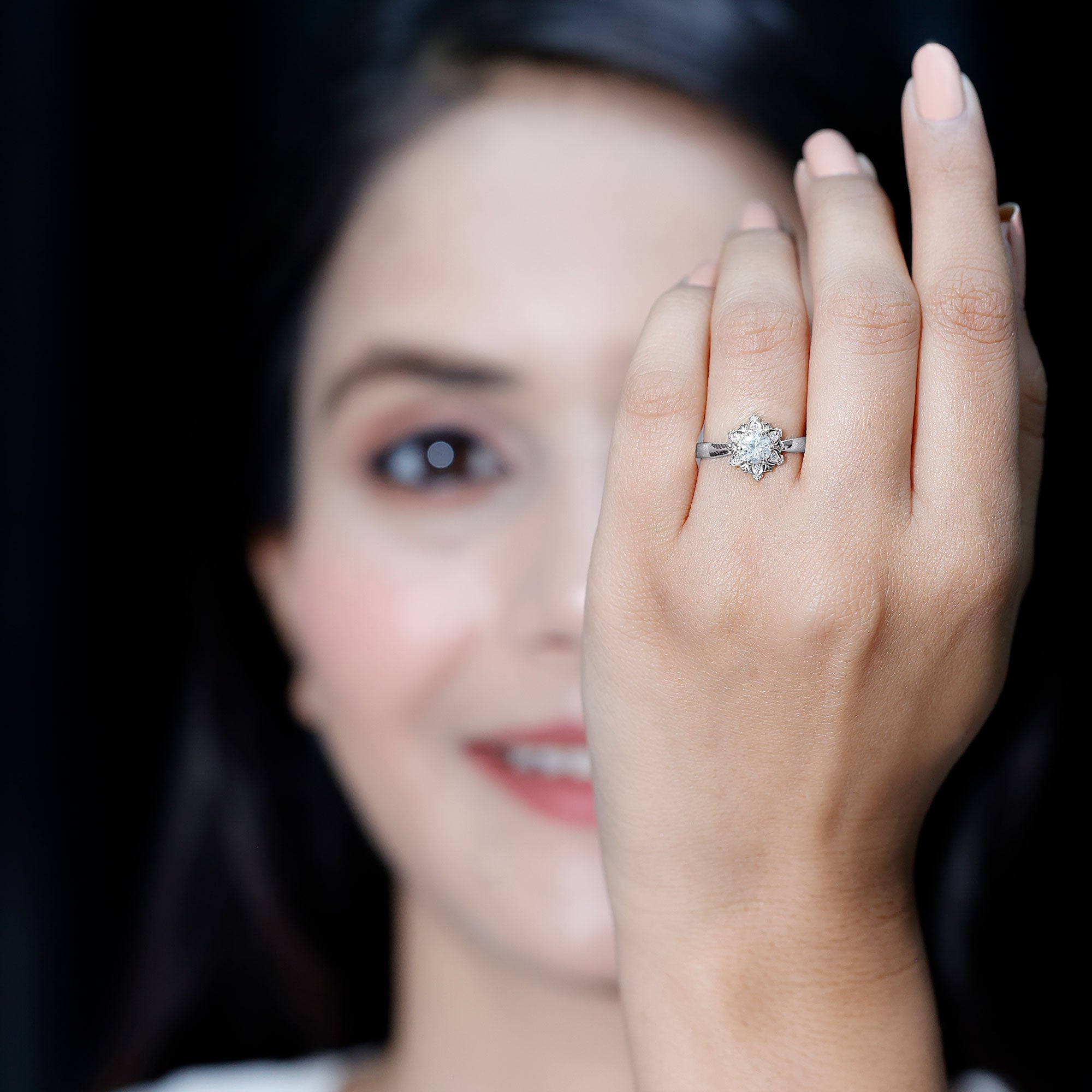 Rosec Jewels-Certified Lab Grown Diamond Floral Engagement Ring for Women