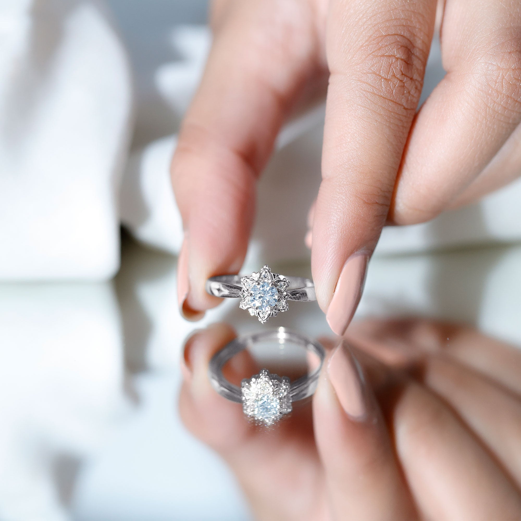 Rosec Jewels-Certified Lab Grown Diamond Floral Engagement Ring for Women