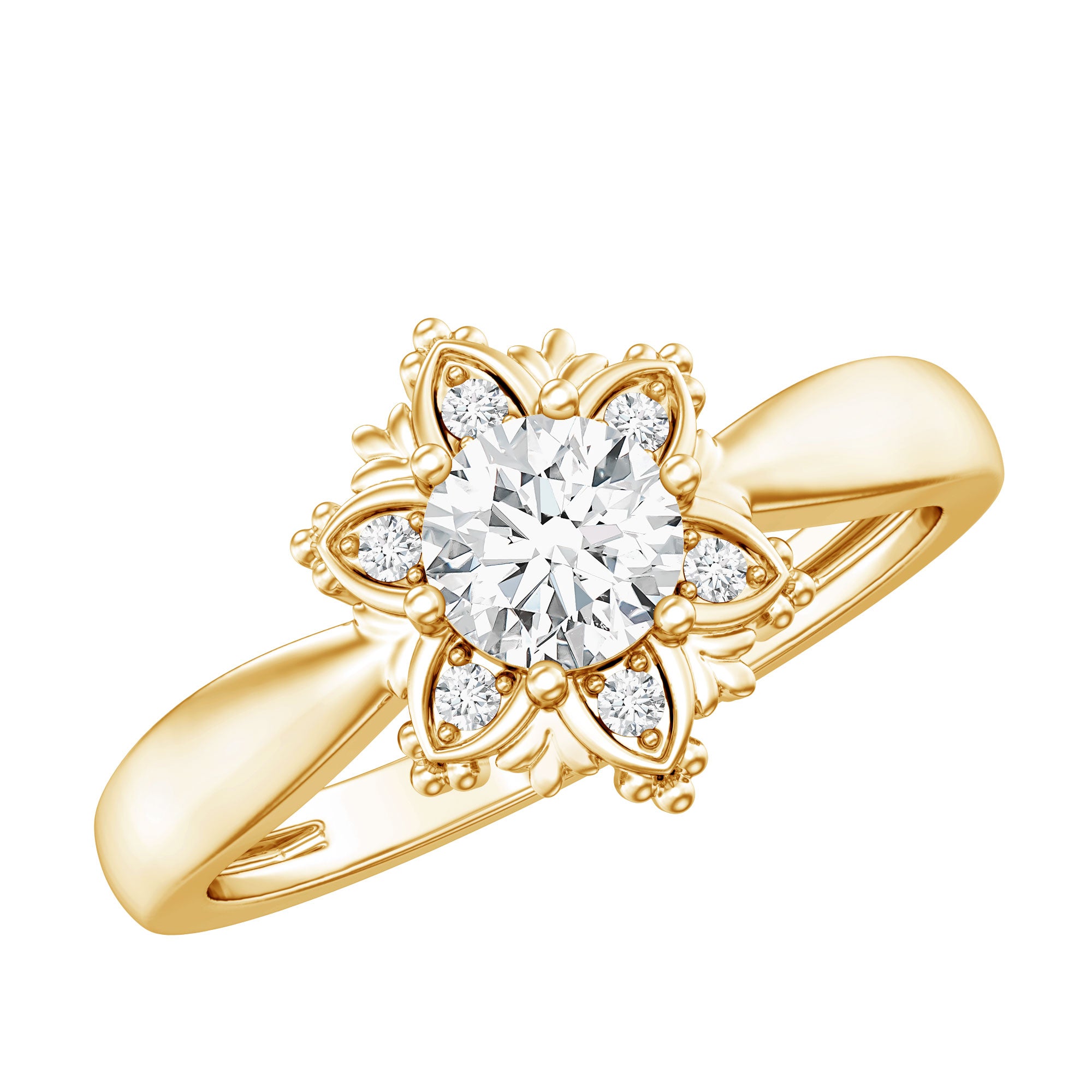 Certified Lab Grown Diamond Floral Engagement Ring for Women Lab - ( EF-VS ) - Rosec Jewels