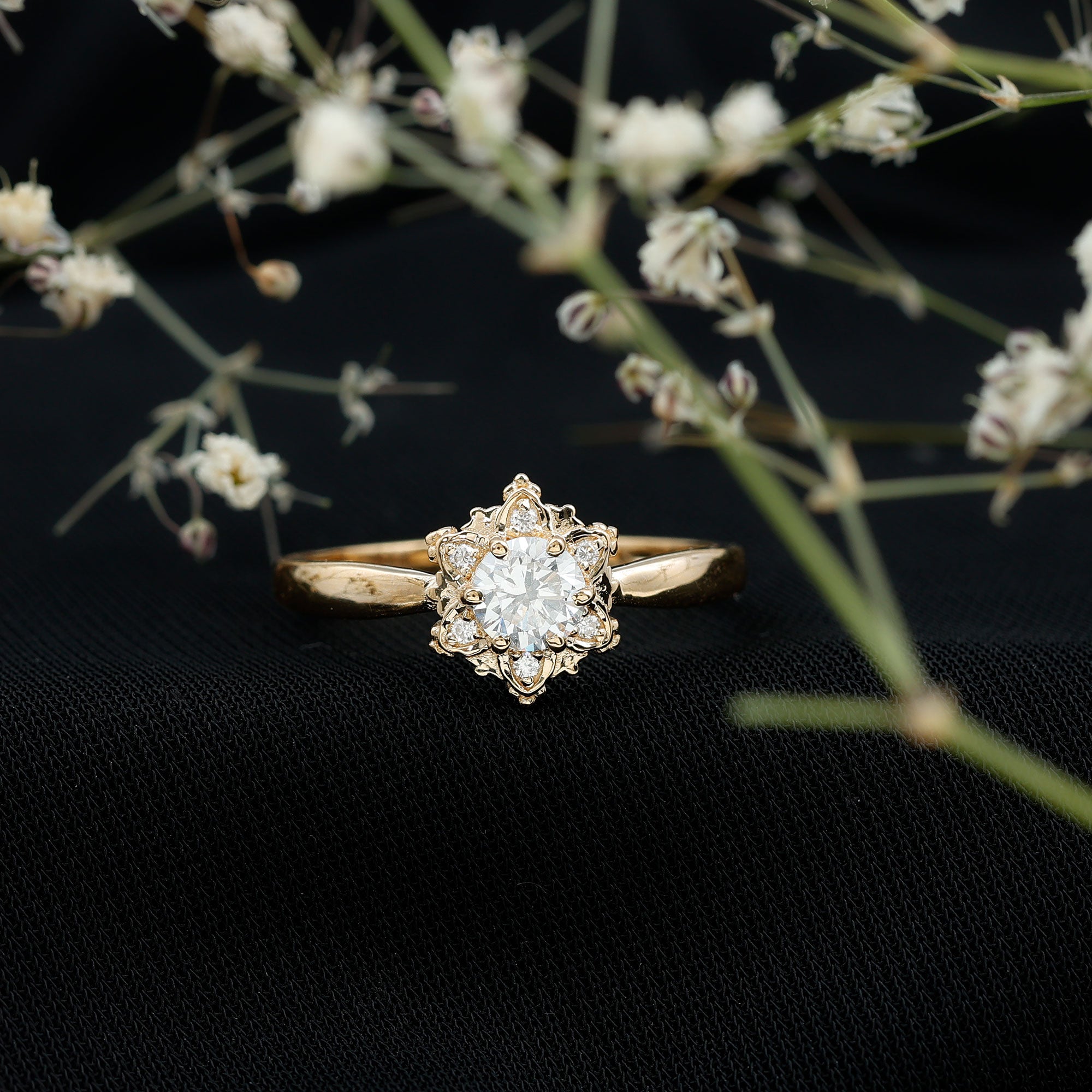 Rosec Jewels-Certified Lab Grown Diamond Floral Engagement Ring for Women