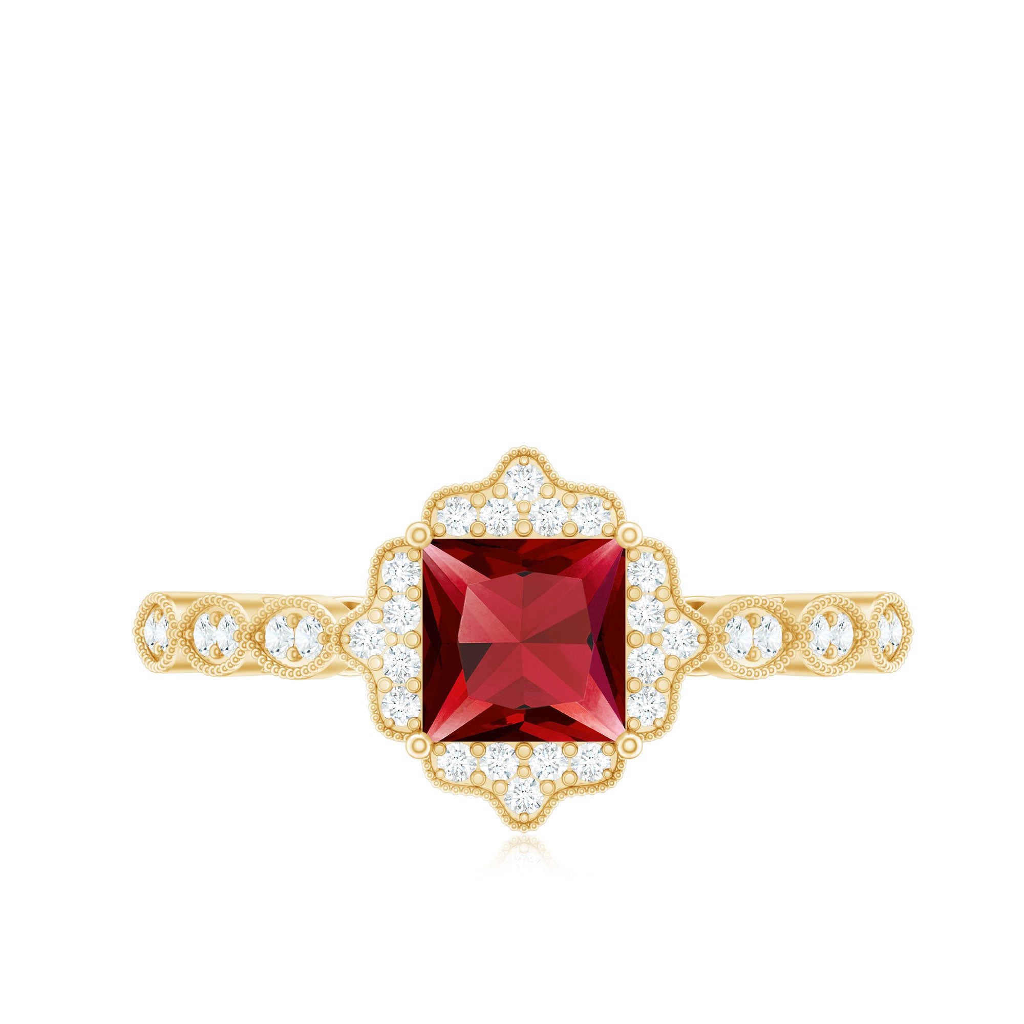 Certified Lab Created Ruby Square Cut Engagement Ring with Diamonds AAAA - Rosec Jewels
