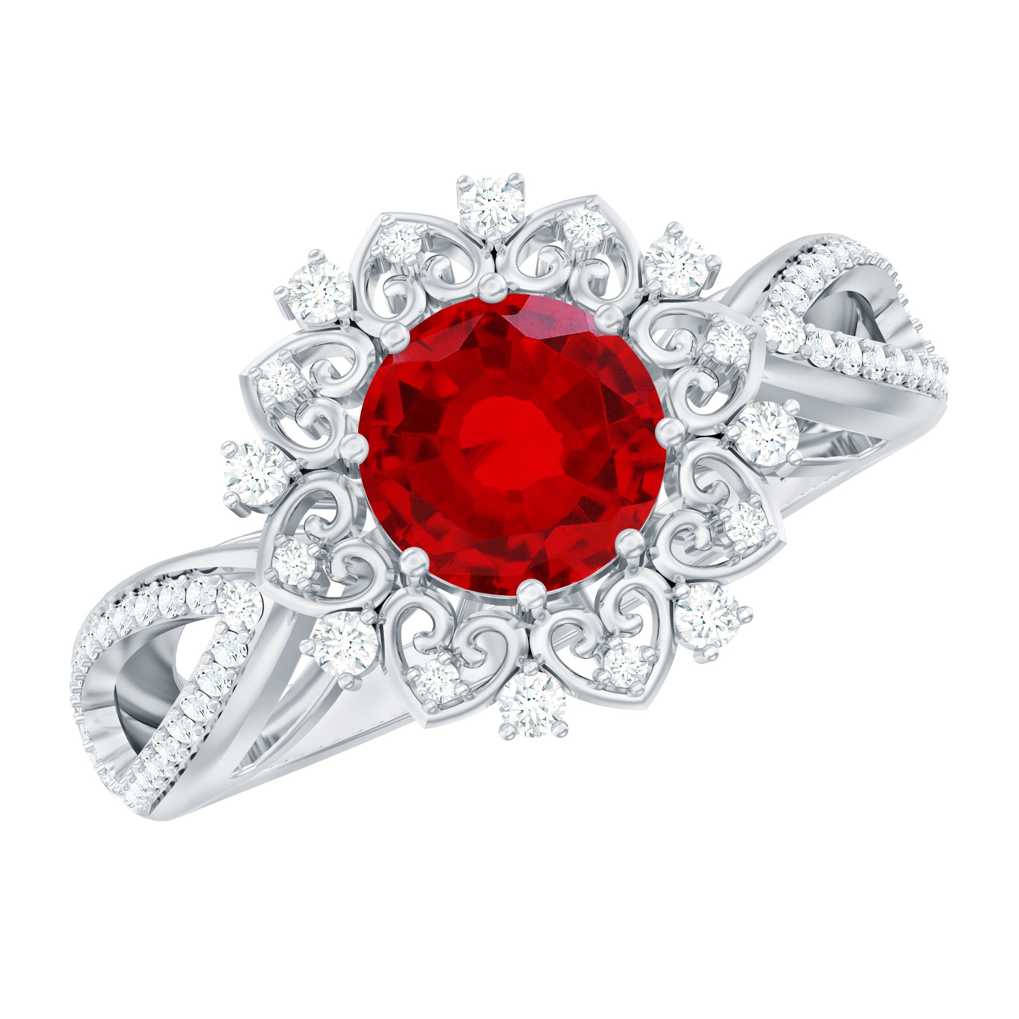 Lab Grown Ruby and Diamond Antique Looking Engagement Ring For Women