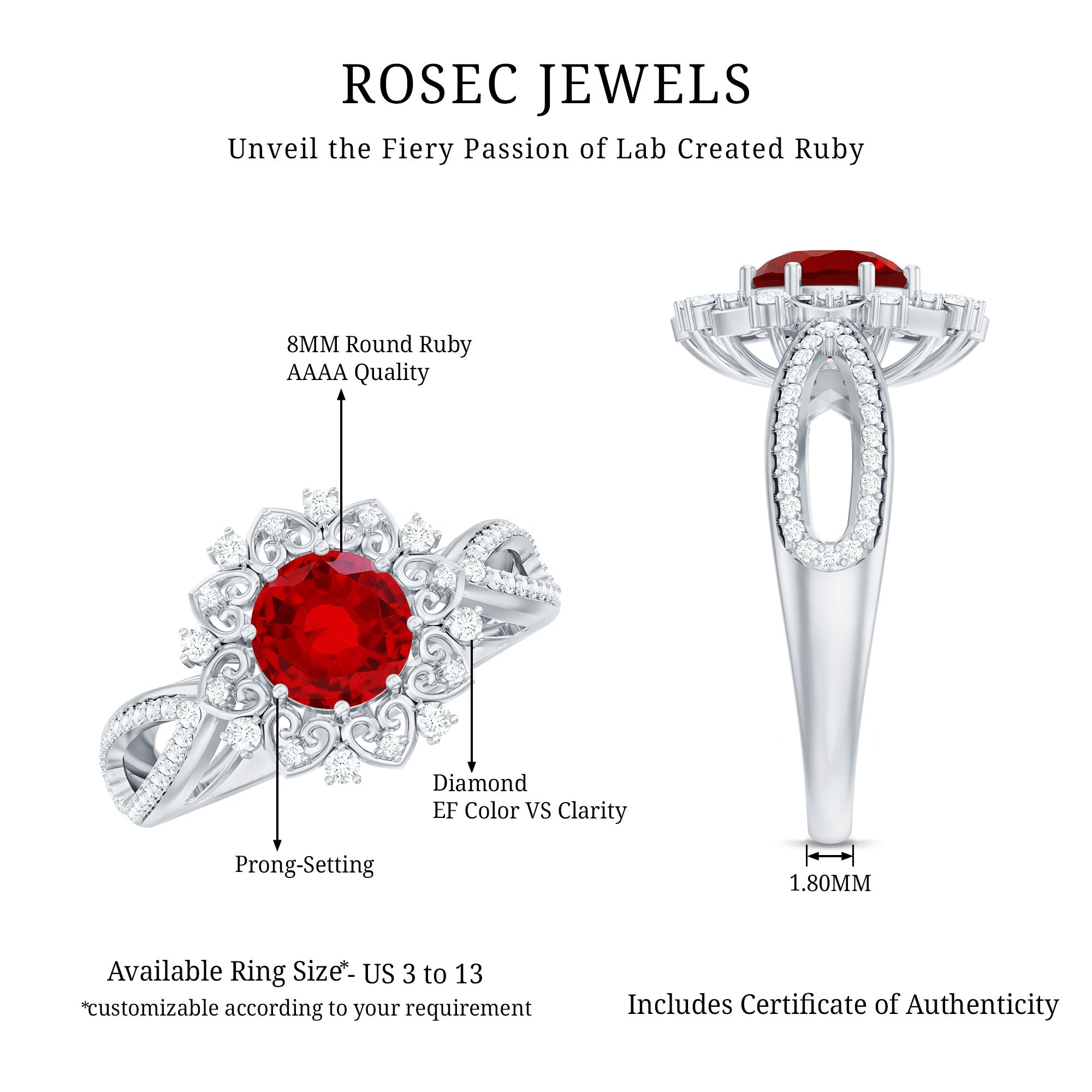 Lab Grown Ruby and Diamond Antique Looking Engagement Ring For Women AAAA - Rosec Jewels