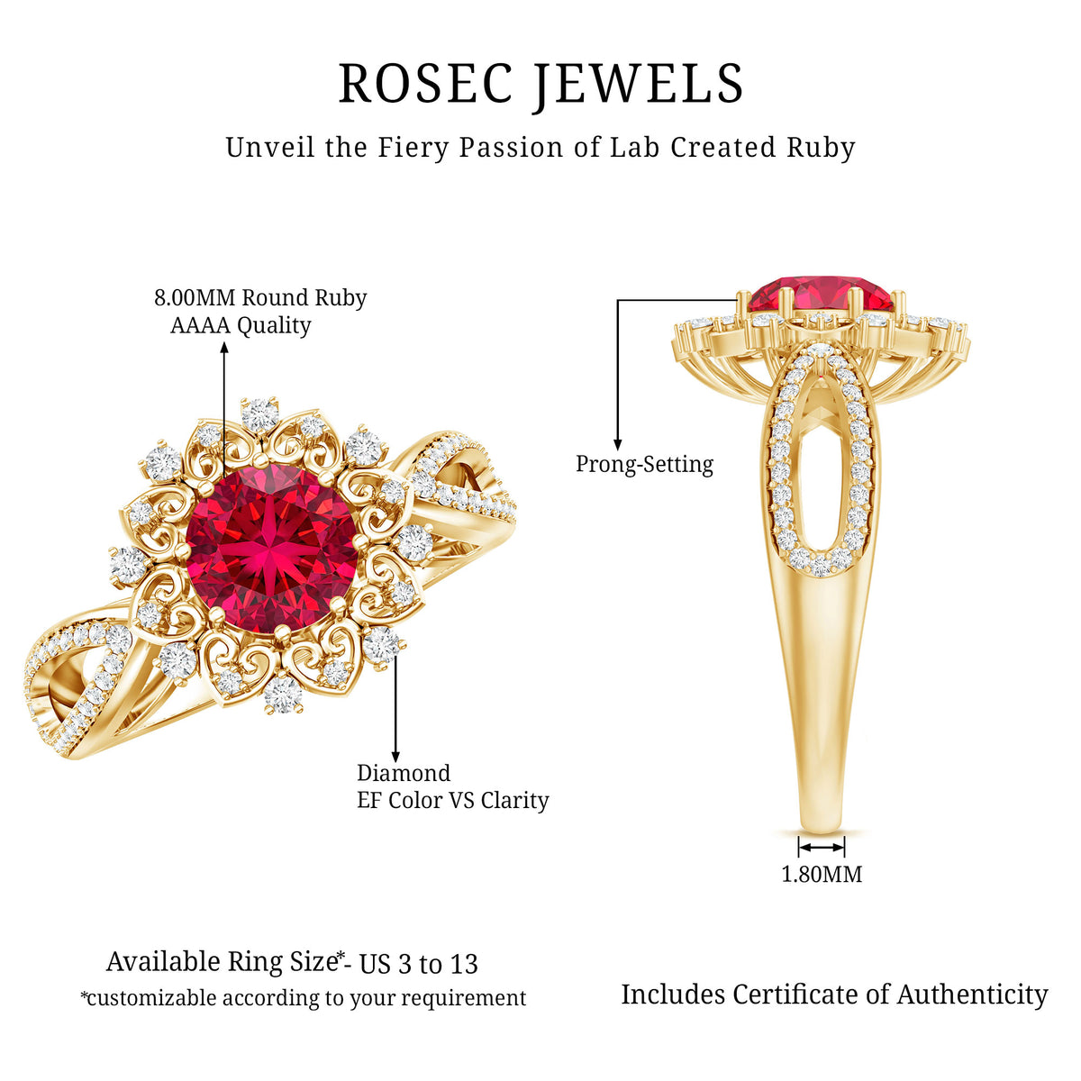 Lab Grown Ruby and Diamond Antique Looking Engagement Ring For Women AAAA - Rosec Jewels