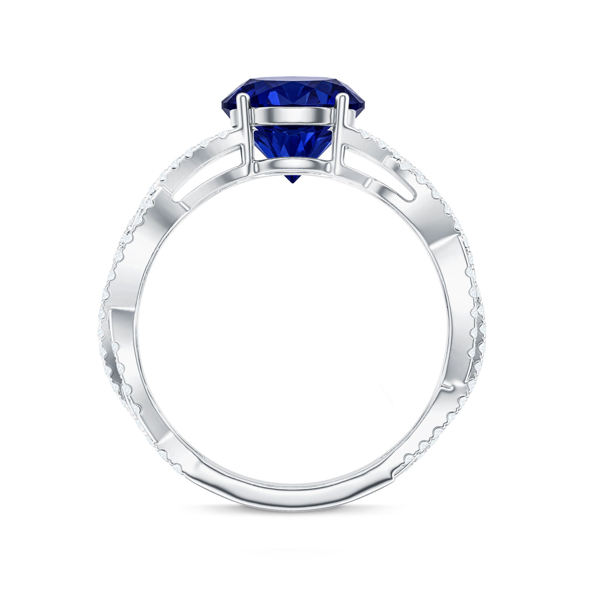Designer 2.7 Carat Lab Grown Blue Sapphire Engagement Ring with Diamond Criss Cross Shank AAAA - Rosec Jewels