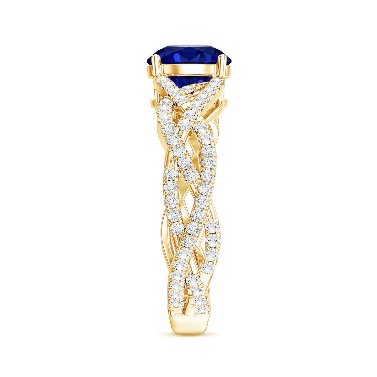 Designer 2.7 Carat Lab Grown Blue Sapphire Engagement Ring with Diamond Criss Cross Shank AAAA - Rosec Jewels