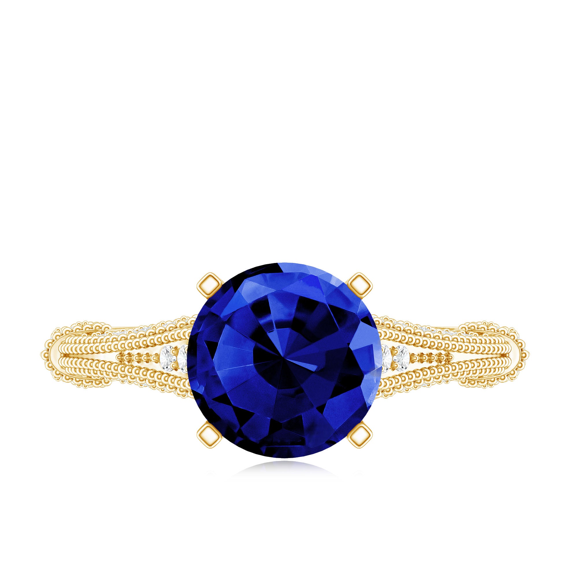 Vintage Style 2.7 Carat Lab Grown Blue Sapphire Engagement Ring with Diamond AAAA - Rosec Jewels