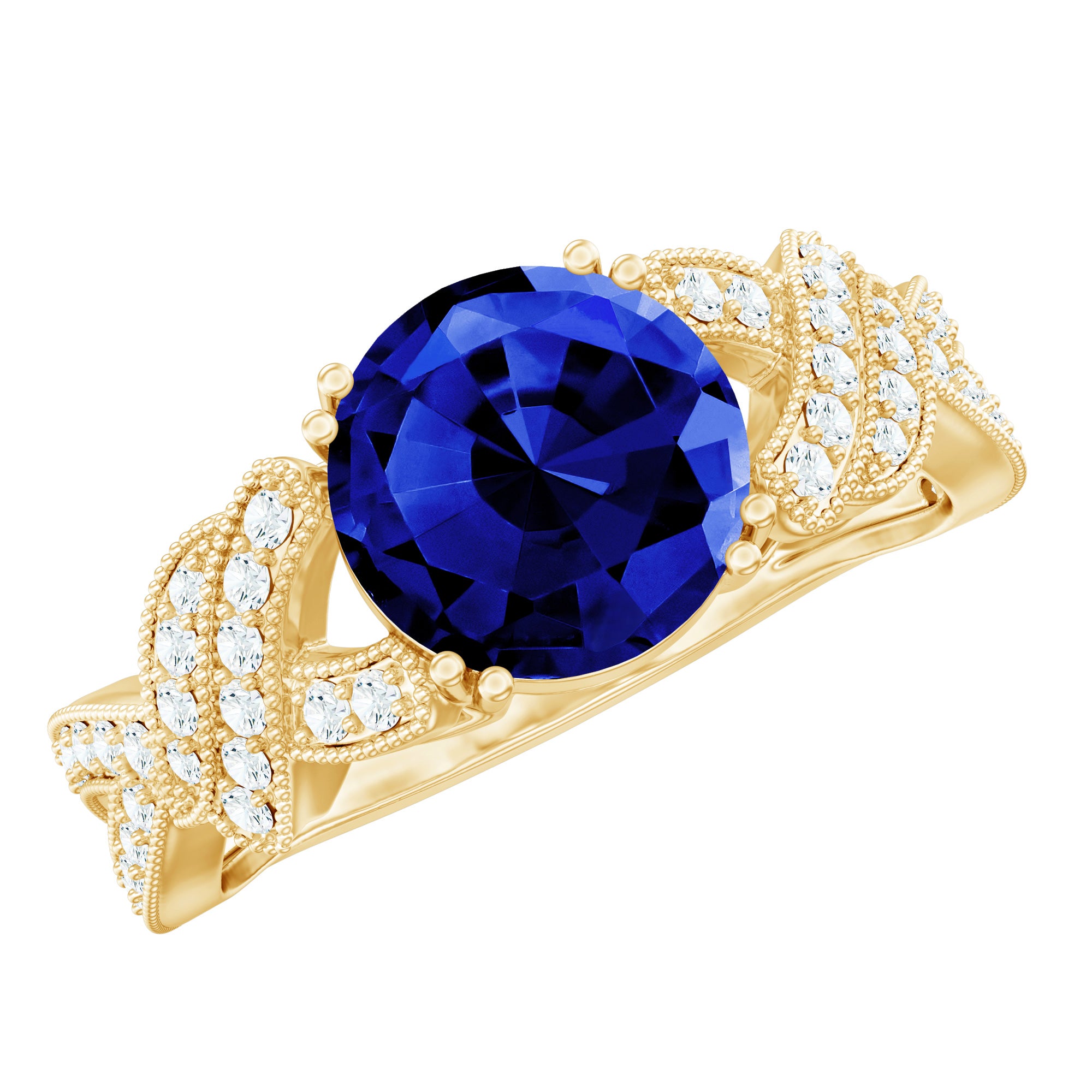 Designer 2.7 Carat Lab Grown Blue Sapphire Statement Engagement Ring with Diamond AAAA - Rosec Jewels