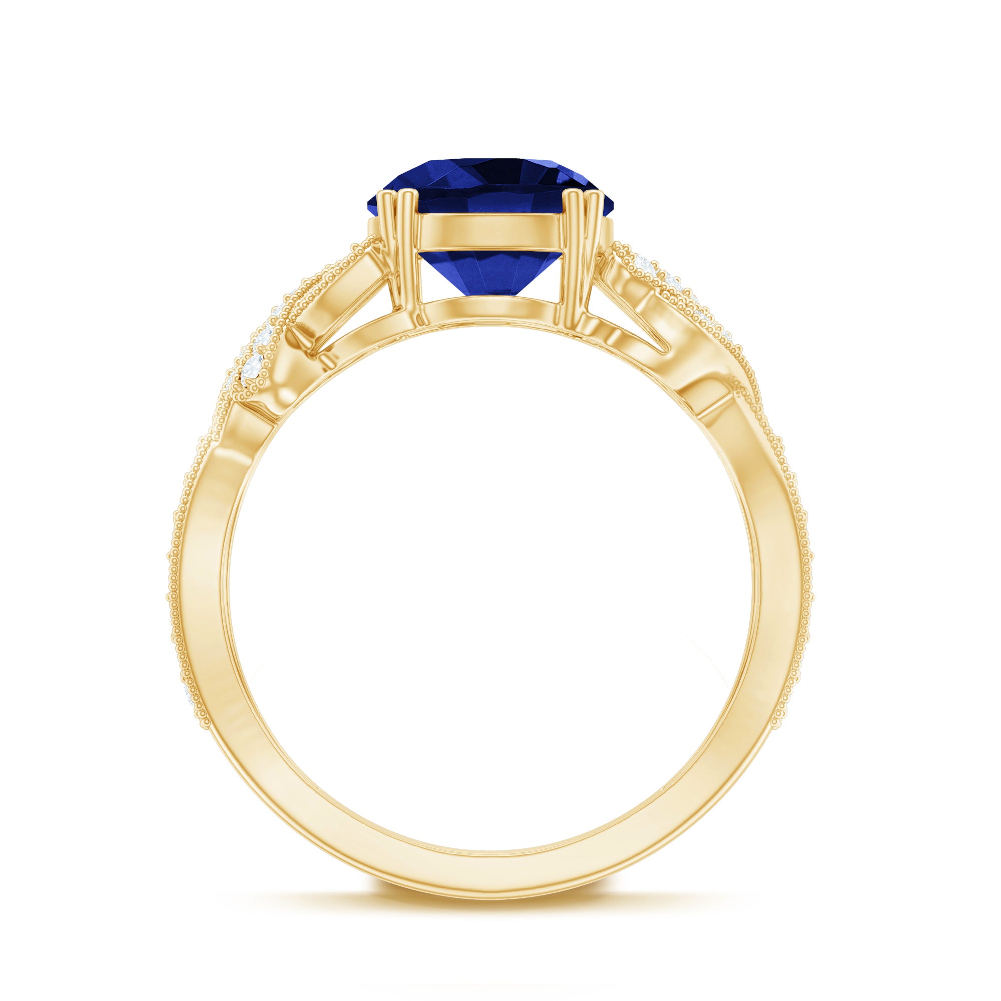 Designer 2.7 Carat Lab Grown Blue Sapphire Statement Engagement Ring with Diamond AAAA - Rosec Jewels
