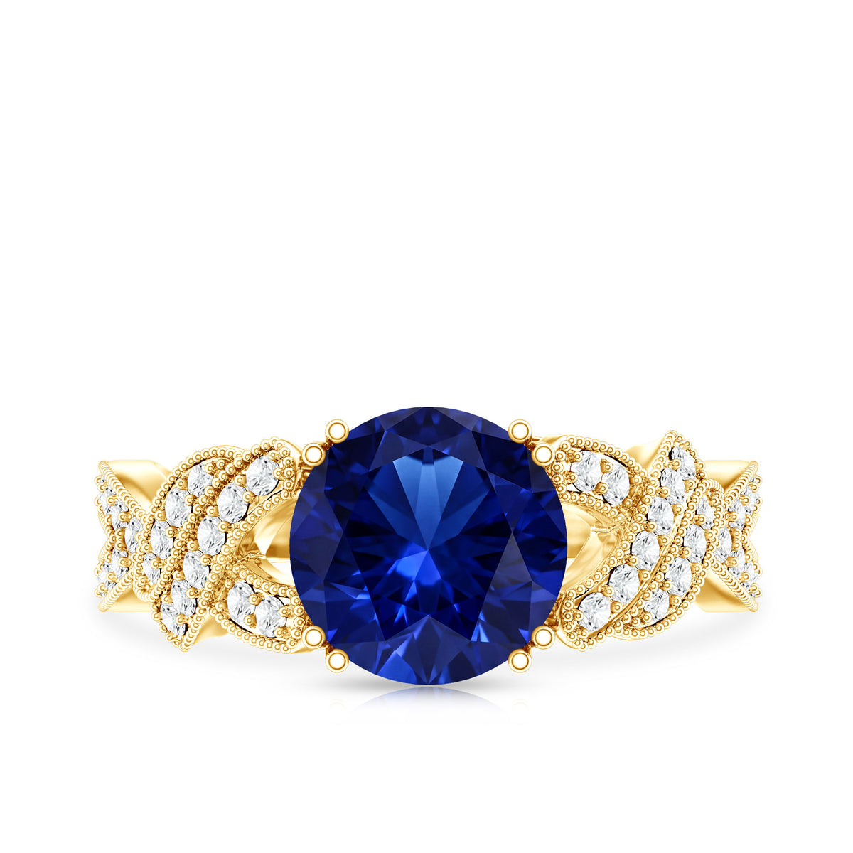 Designer 2.7 Carat Lab Grown Blue Sapphire Statement Engagement Ring with Diamond AAAA - Rosec Jewels