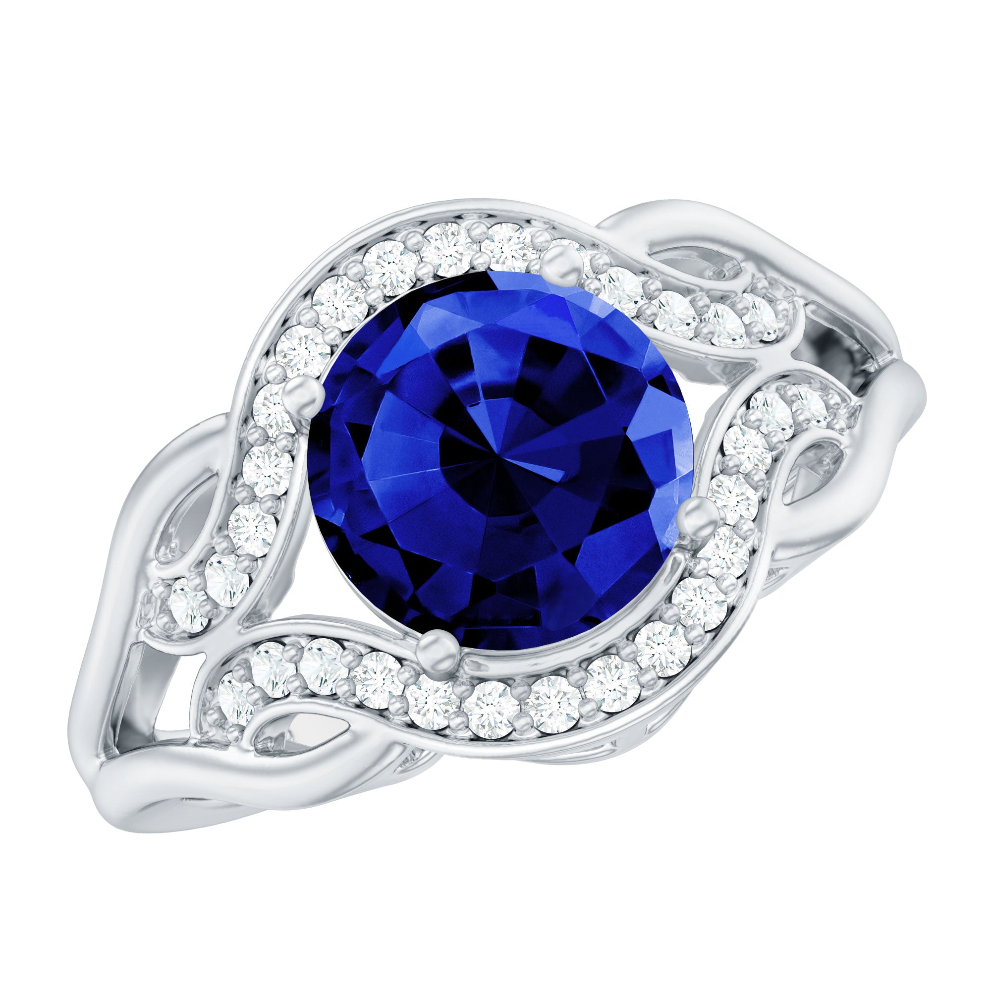 Certified Lab Grown Blue Sapphire Antique engagement ring with Diamond AAAA - Rosec Jewels