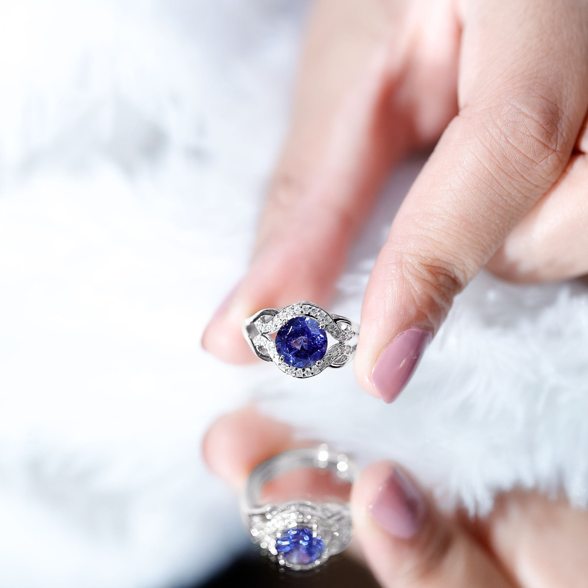 Rosec Jewels-Certified Lab Grown Blue Sapphire Antique engagement ring with Diamond
