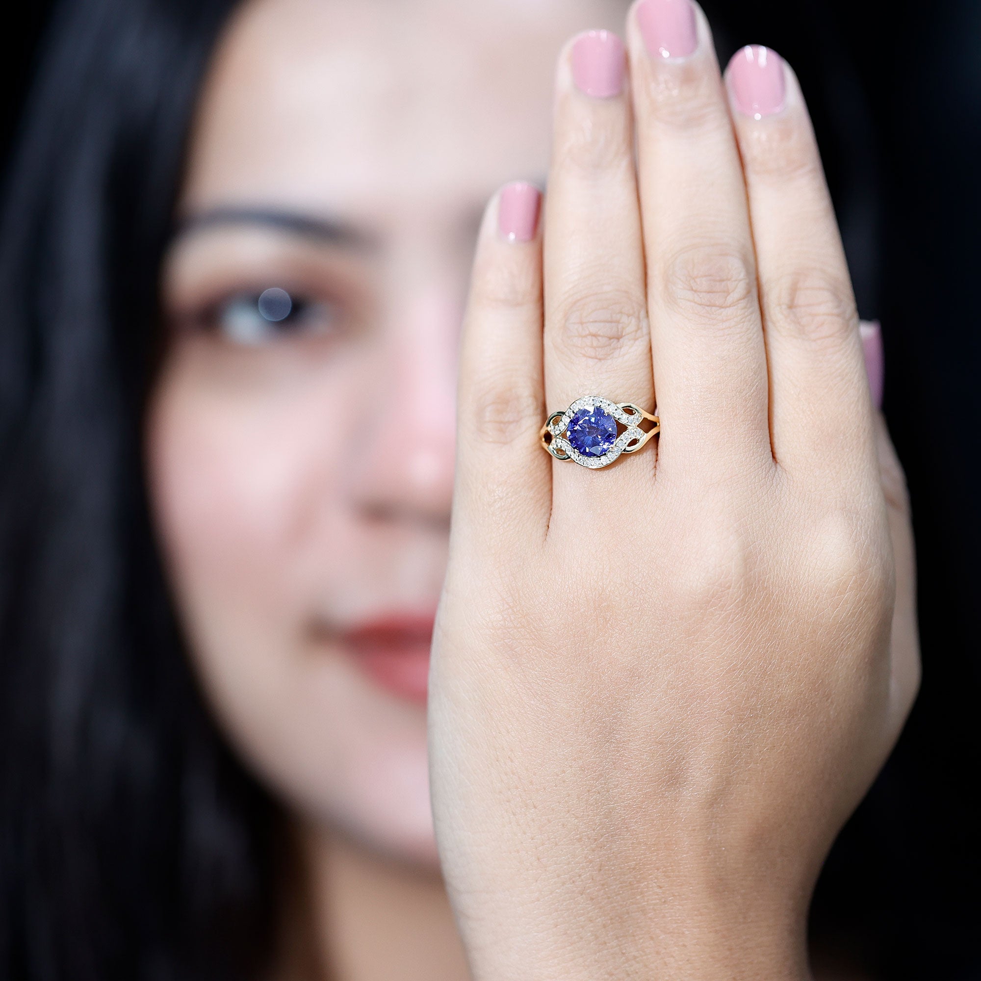 Certified Lab Grown Blue Sapphire Antique engagement ring with Diamond AAAA - Rosec Jewels