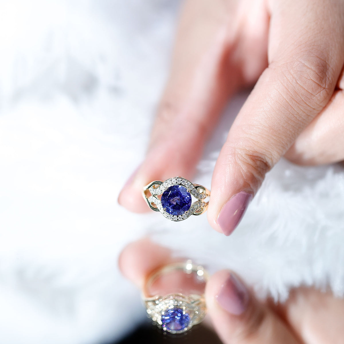 Certified Lab Grown Blue Sapphire Antique engagement ring with Diamond AAAA - Rosec Jewels