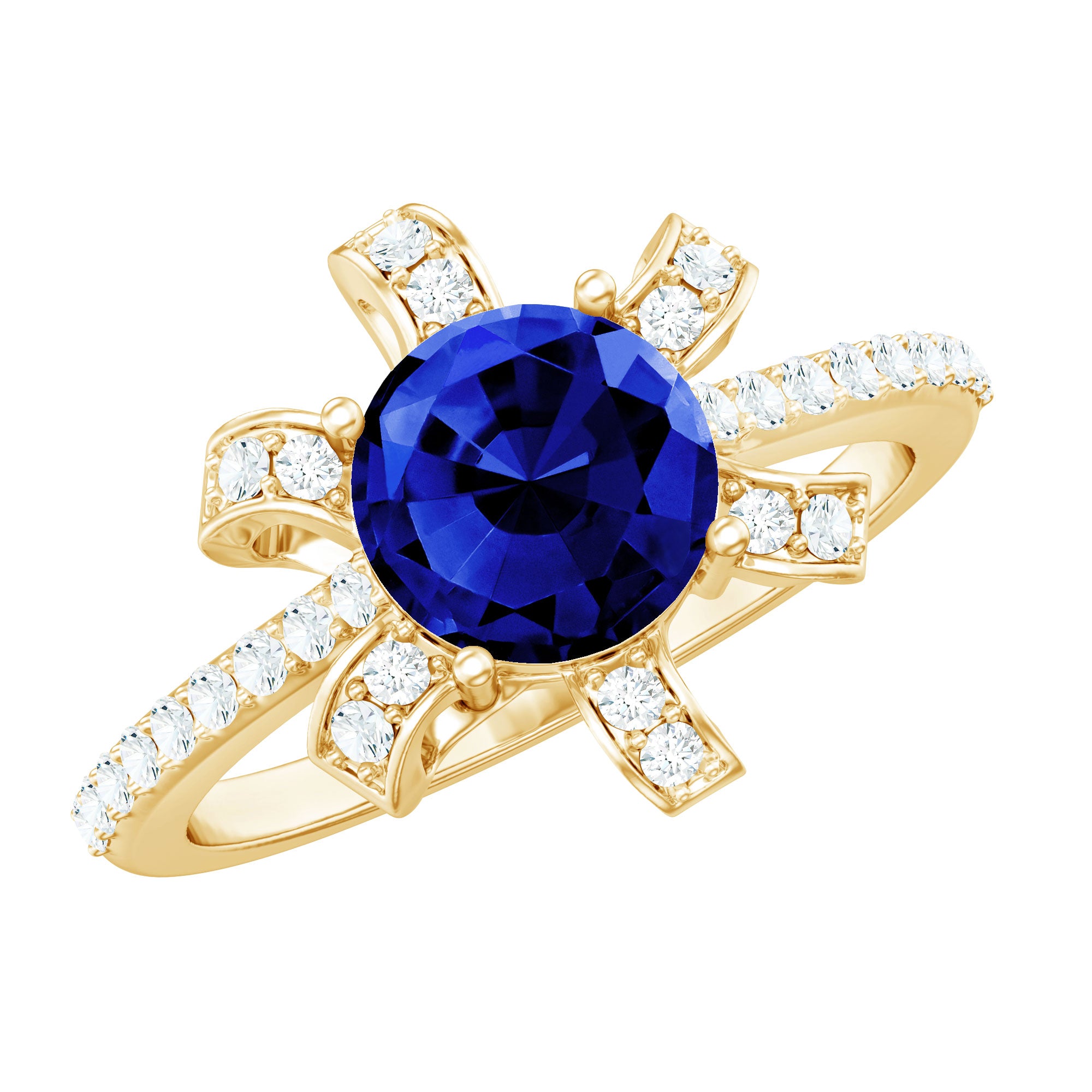 Nature Inspired 2.7 Carat Lab Grown Blue Sapphire Diamond Engagement Ring AAAA - Rosec Jewels