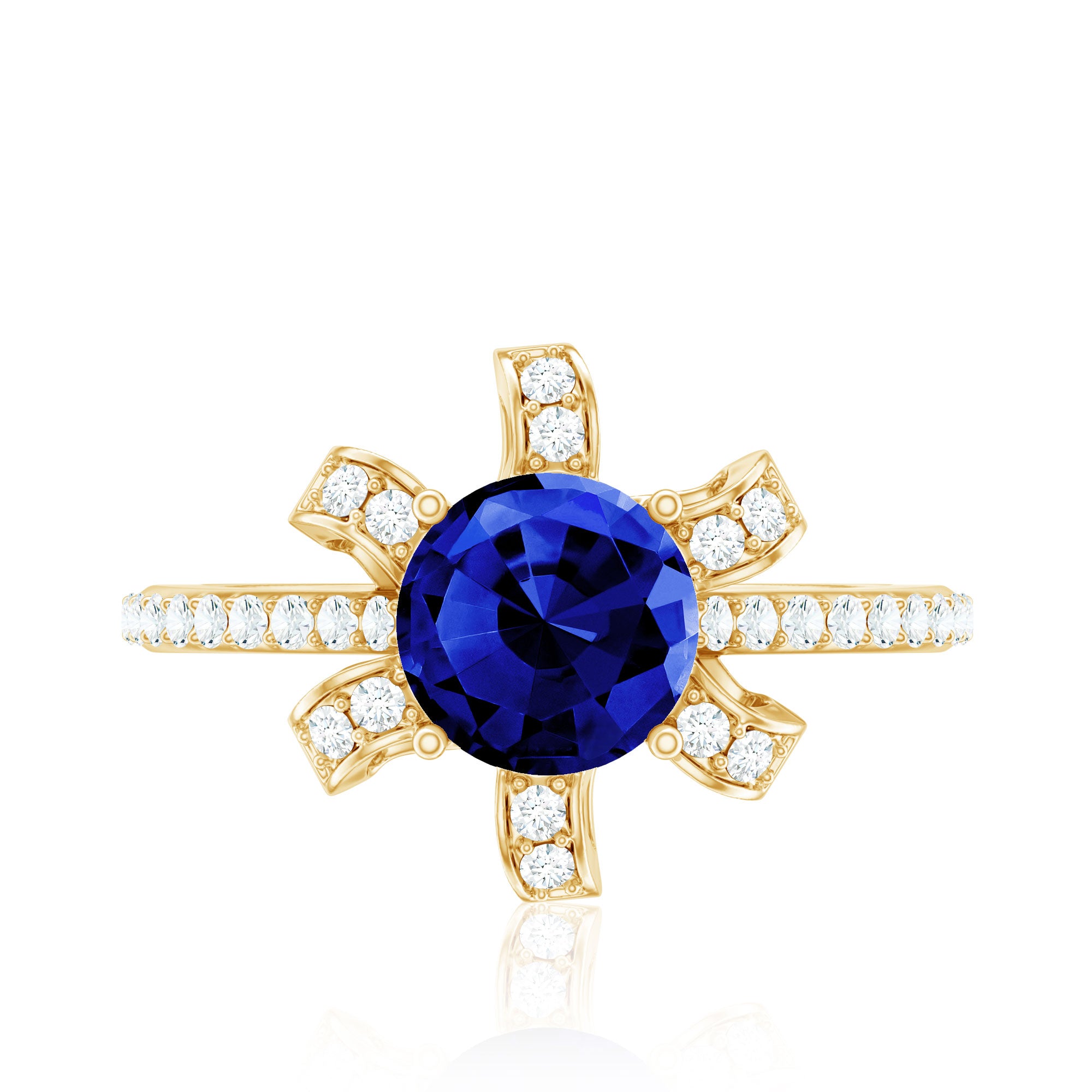 Nature Inspired 2.7 Carat Lab Grown Blue Sapphire Diamond Engagement Ring AAAA - Rosec Jewels
