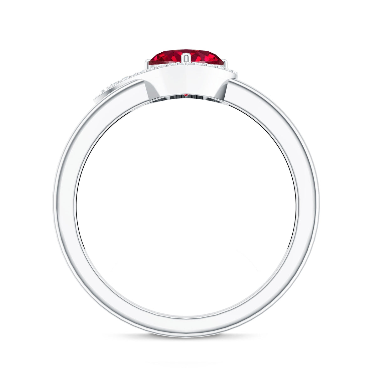0.9 Carat Lab Grown Ruby Heart Engagement Ring with Diamond Halo AAAA - Rosec Jewels